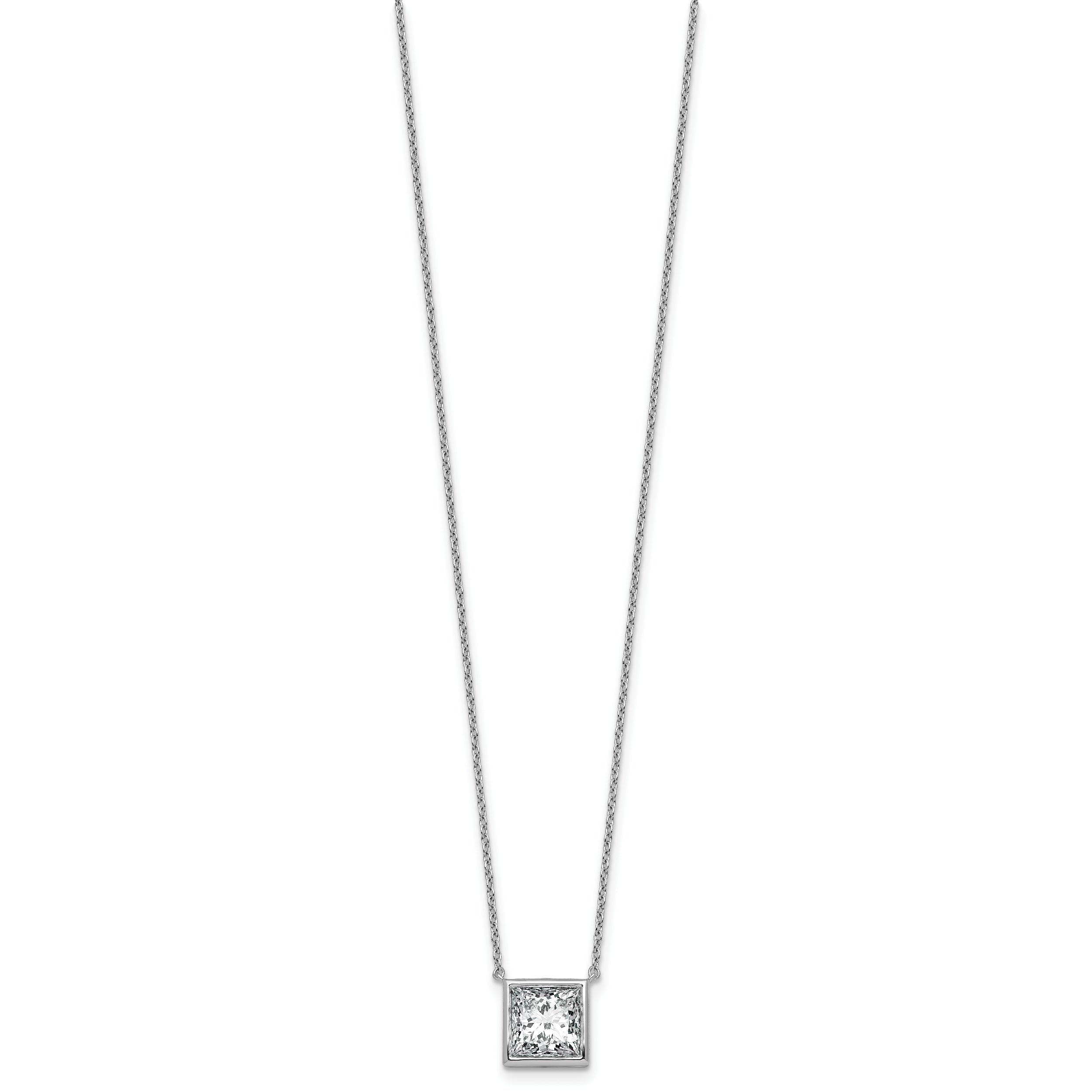 14k White Gold 3 carat Certified Lab Grown Diamond VS+ F+ Princess Complete 18 inch Bezel Set Necklace
