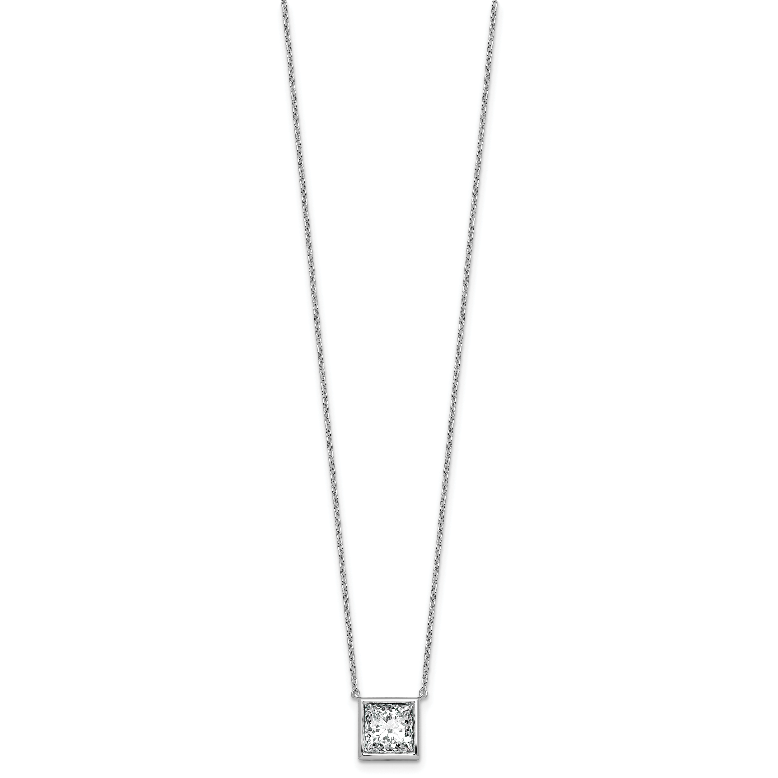 14k White Gold 3 carat Certified Lab Grown Diamond VS+ F+ Princess Complete 18 inch Bezel Set Necklace Secondary image