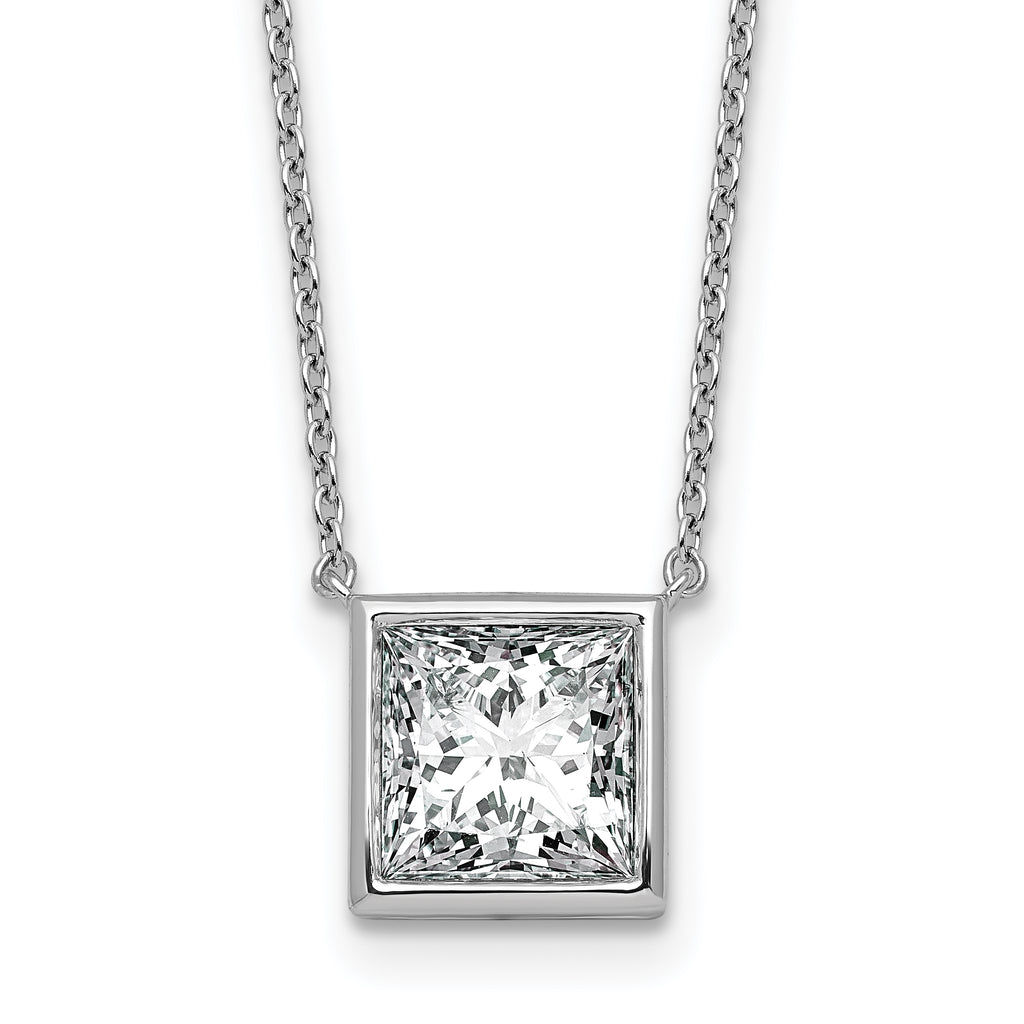 14k White Gold 3 carat Certified Lab Grown Diamond VS+ F+ Princess Complete 18 inch Bezel Set Necklace