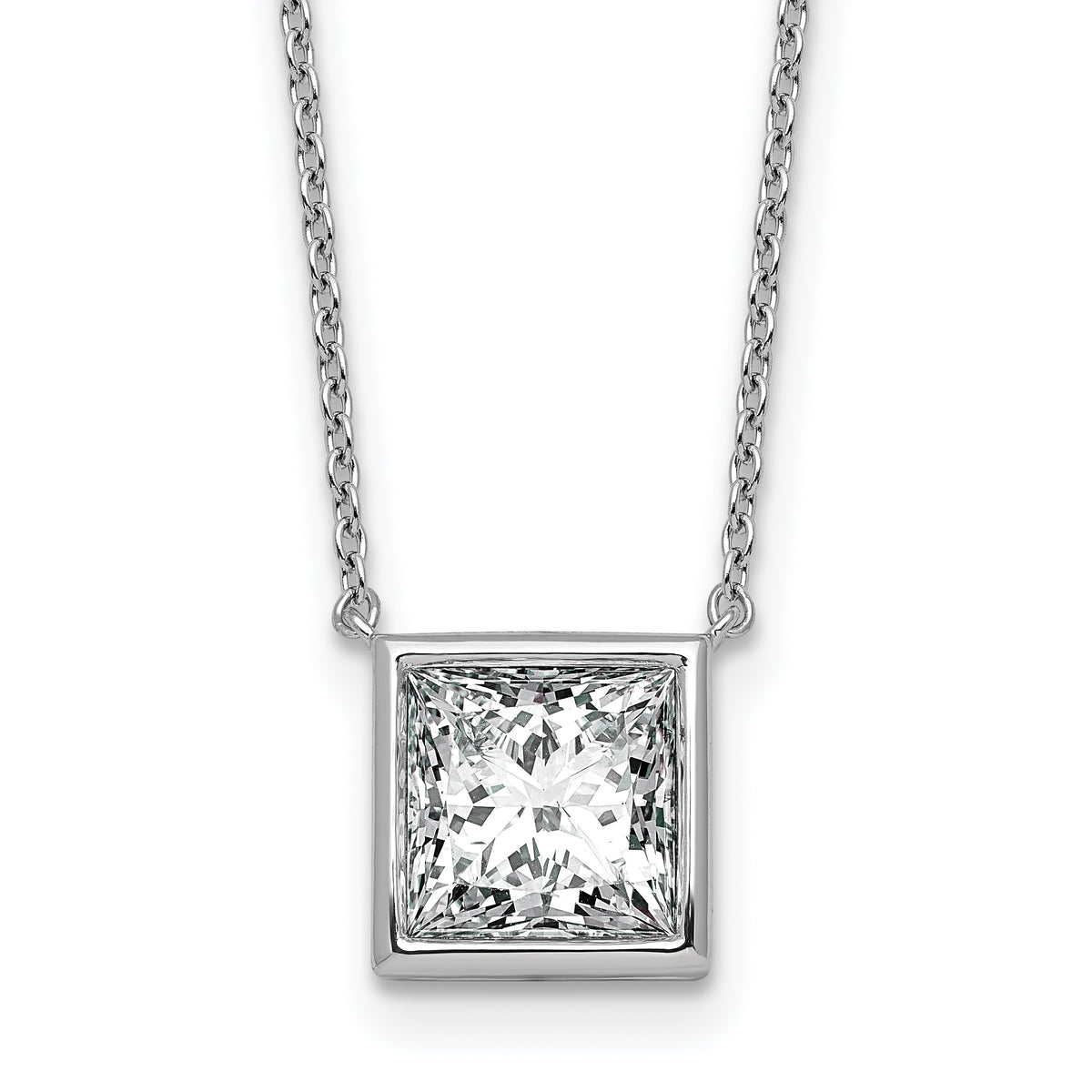14k White Gold 3 carat Certified Lab Grown Diamond VS+ F+ Princess Complete 18 inch Bezel Set Necklace