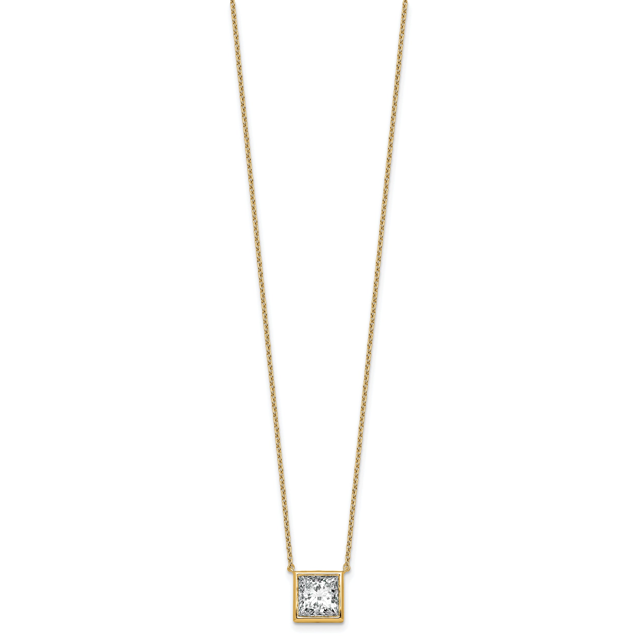 14k 3 carat Certified Lab Grown Diamond VS+ F+ Princess Complete 18 inch Bezel Set Necklace
