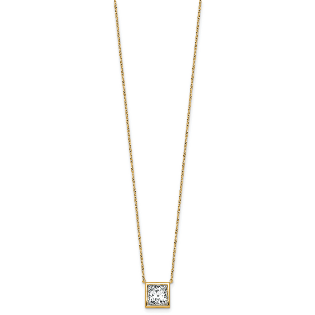 14k 3 carat Certified Lab Grown Diamond VS+ F+ Princess Complete 18 inch Bezel Set Necklace