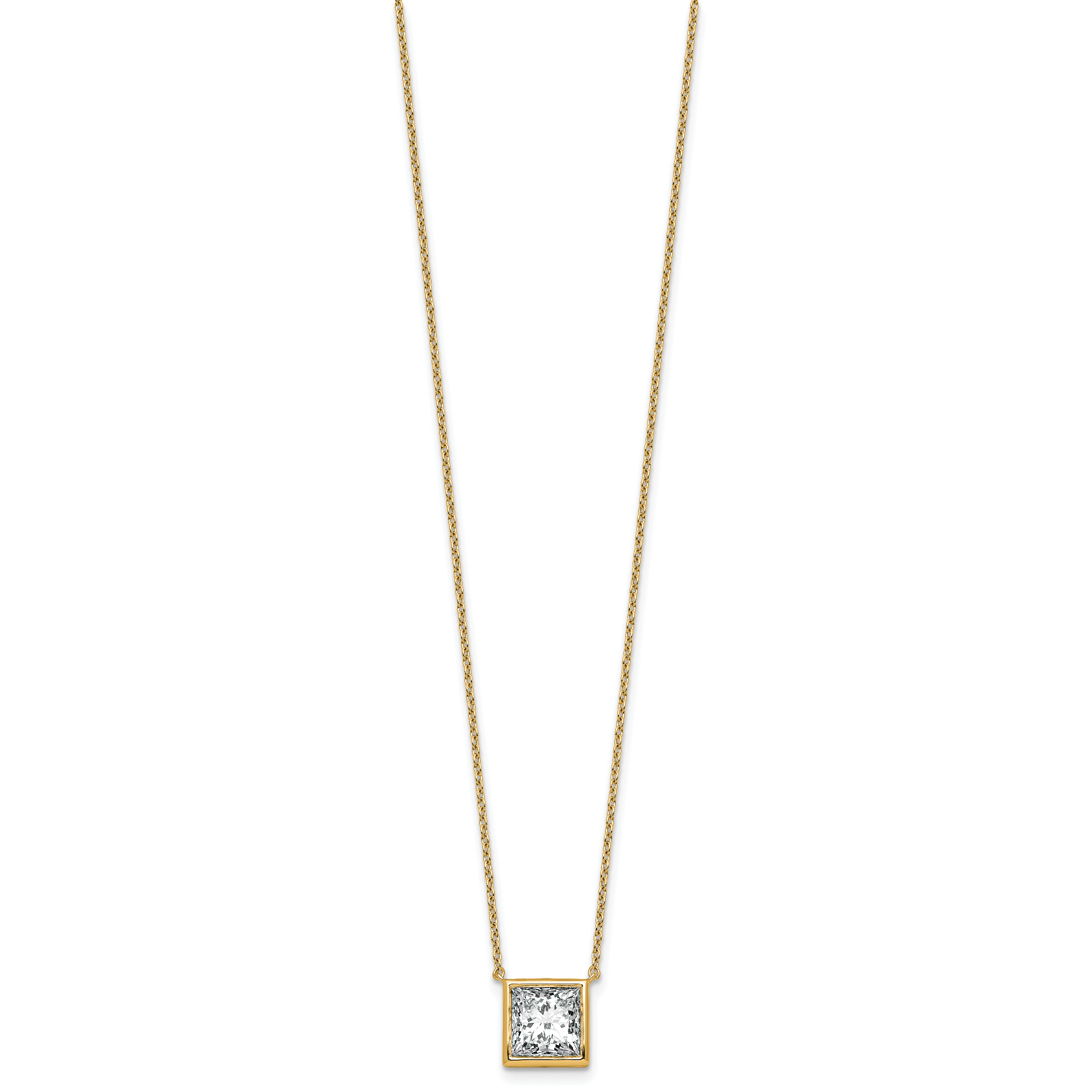 14k 3 carat Certified Lab Grown Diamond VS+ F+ Princess Complete 18 inch Bezel Set Necklace
