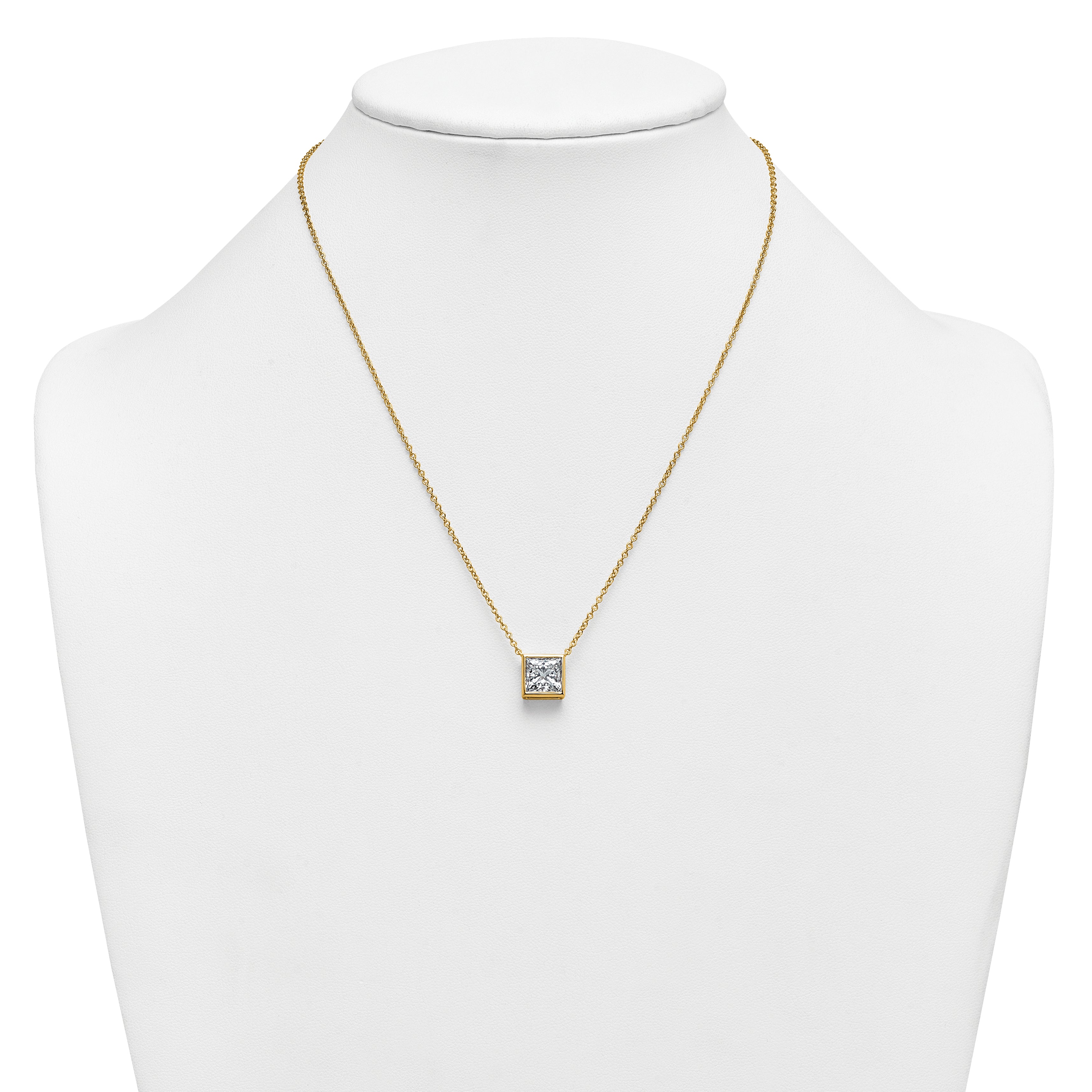 14k 3 carat Certified Lab Grown Diamond VS+ F+ Princess Complete 18 inch Bezel Set Necklace