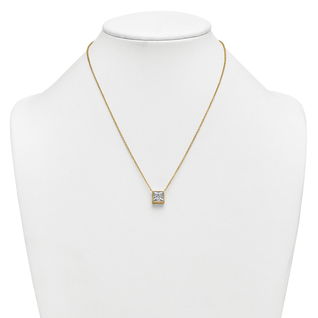 14k 3 carat Certified Lab Grown Diamond VS+ F+ Princess Complete 18 inch Bezel Set Necklace