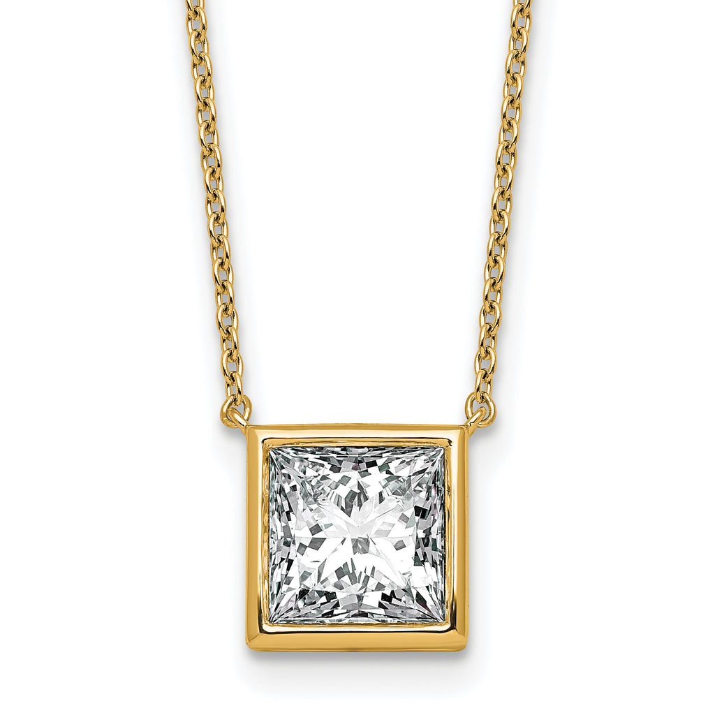 14k 3 carat Certified Lab Grown Diamond VS+ F+ Princess Complete 18 inch Bezel Set Necklace