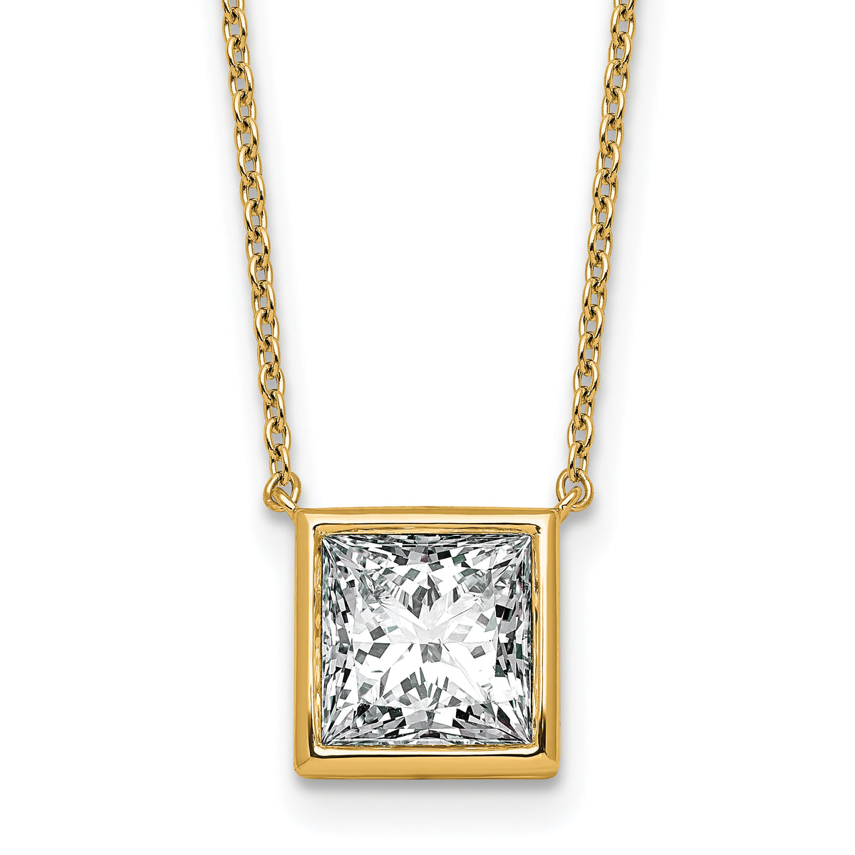 14k 3 carat Certified Lab Grown Diamond VS+ F+ Princess Complete 18 inch Bezel Set Necklace