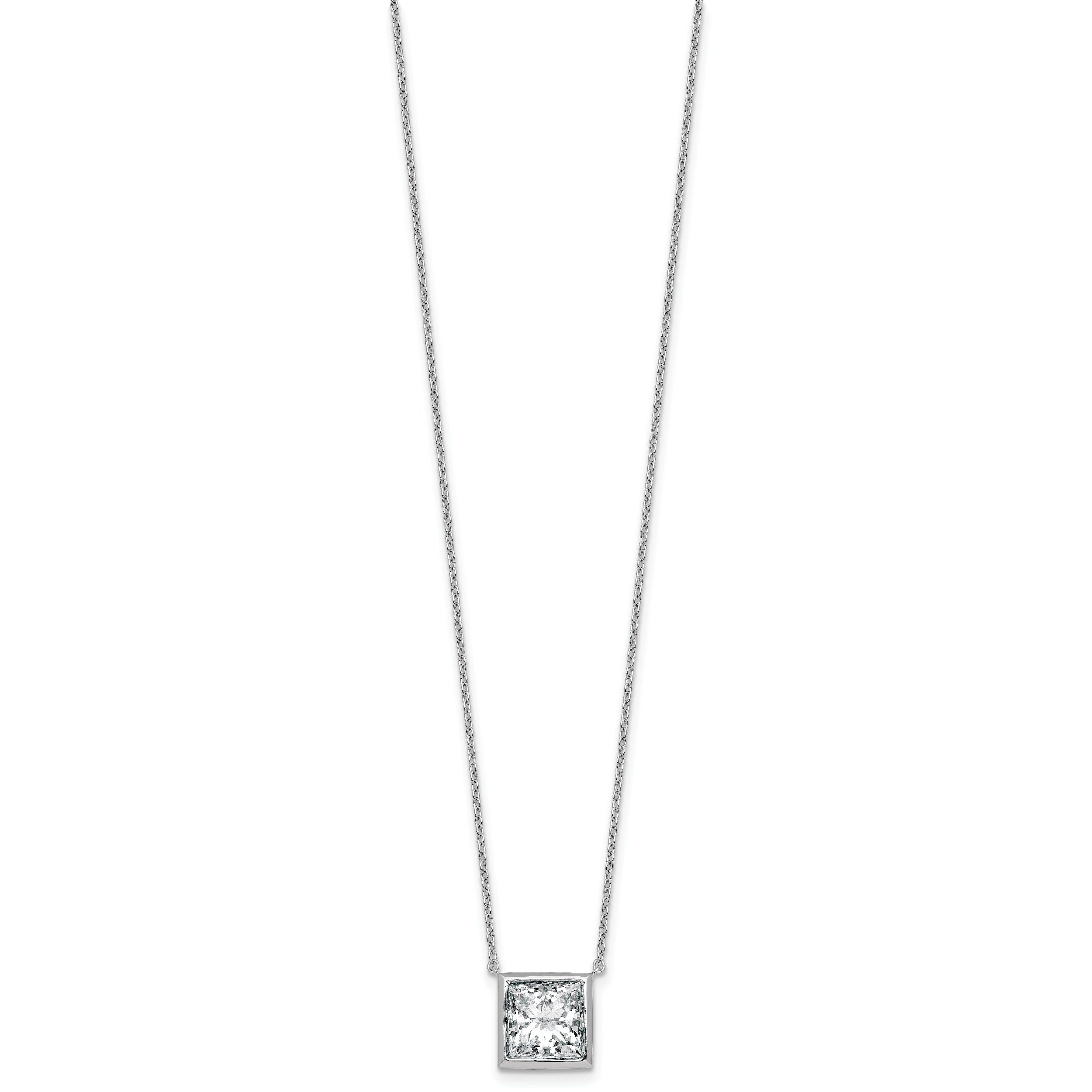 14k White Gold 4 carat Certified Lab Grown Diamond VS+ F+ Princess Complete 18 inch Bezel Set Necklace