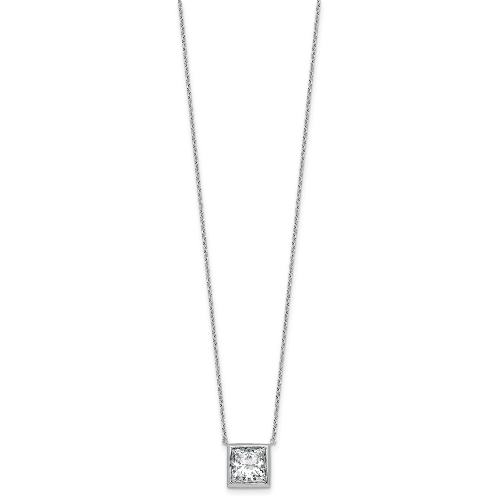 14k White Gold 4 carat Certified Lab Grown Diamond VS+ F+ Princess Complete 18 inch Bezel Set Necklace