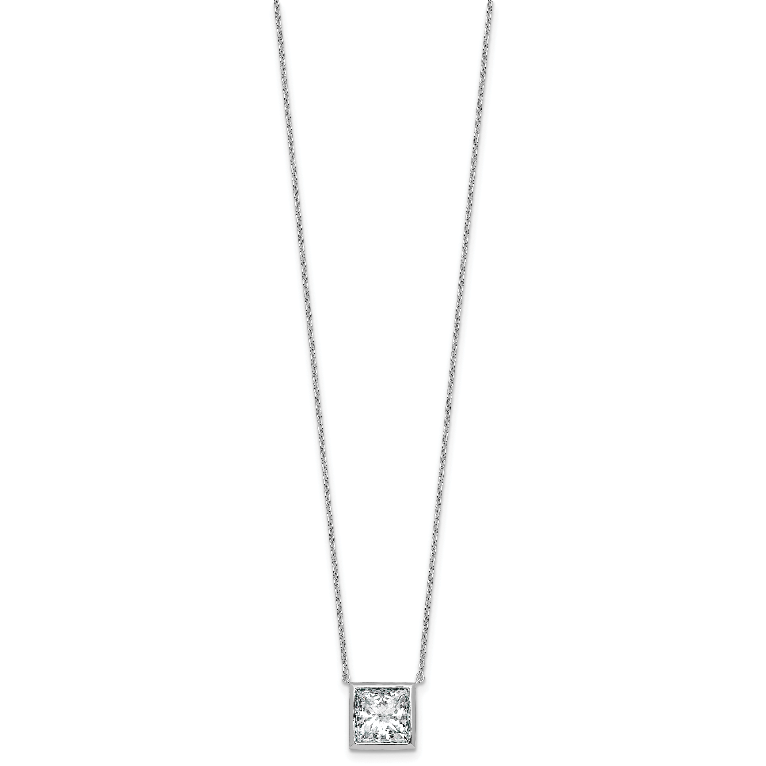 14k White Gold 4 carat Certified Lab Grown Diamond VS+ F+ Princess Complete 18 inch Bezel Set Necklace
