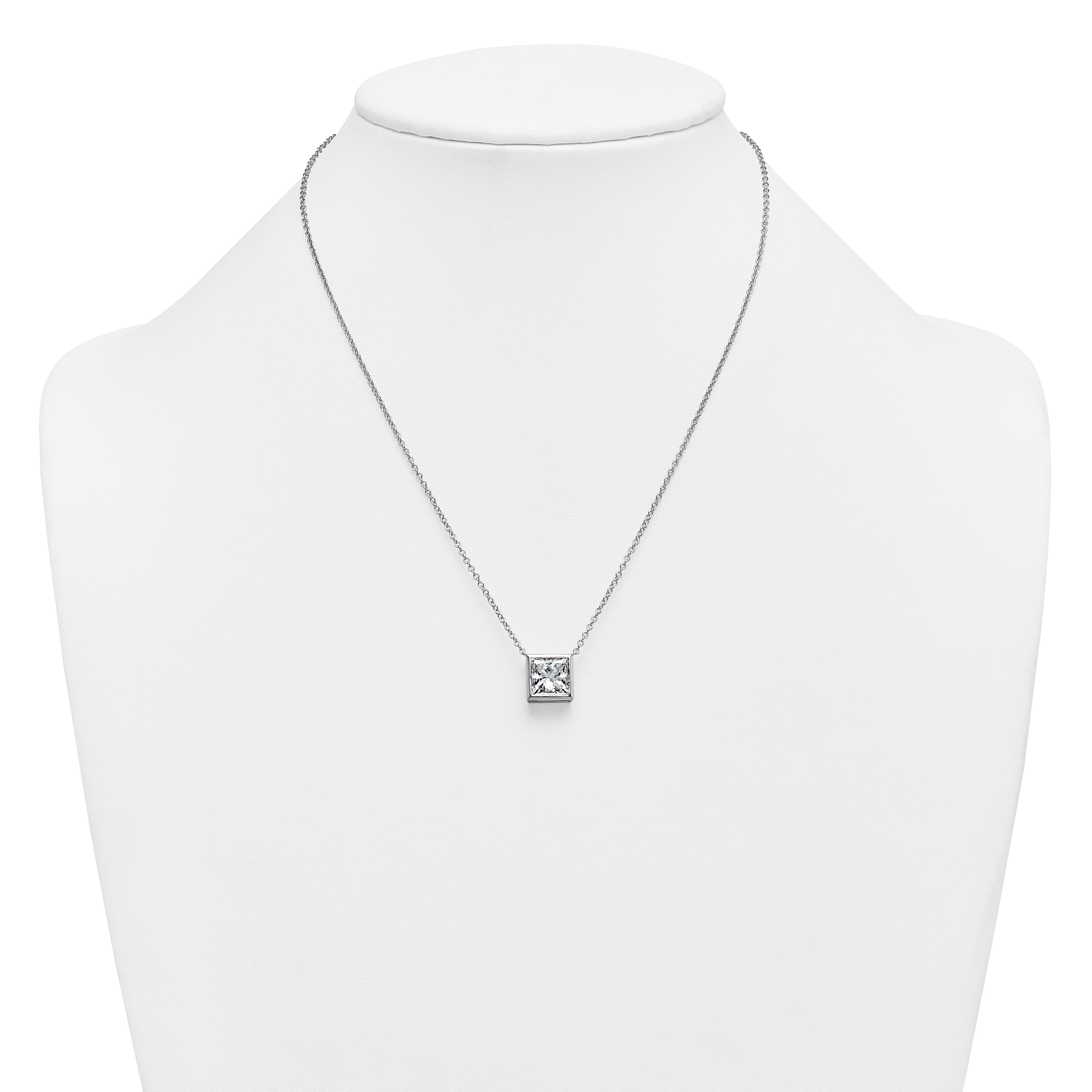 14k White Gold 4 carat Certified Lab Grown Diamond VS+ F+ Princess Complete 18 inch Bezel Set Necklace