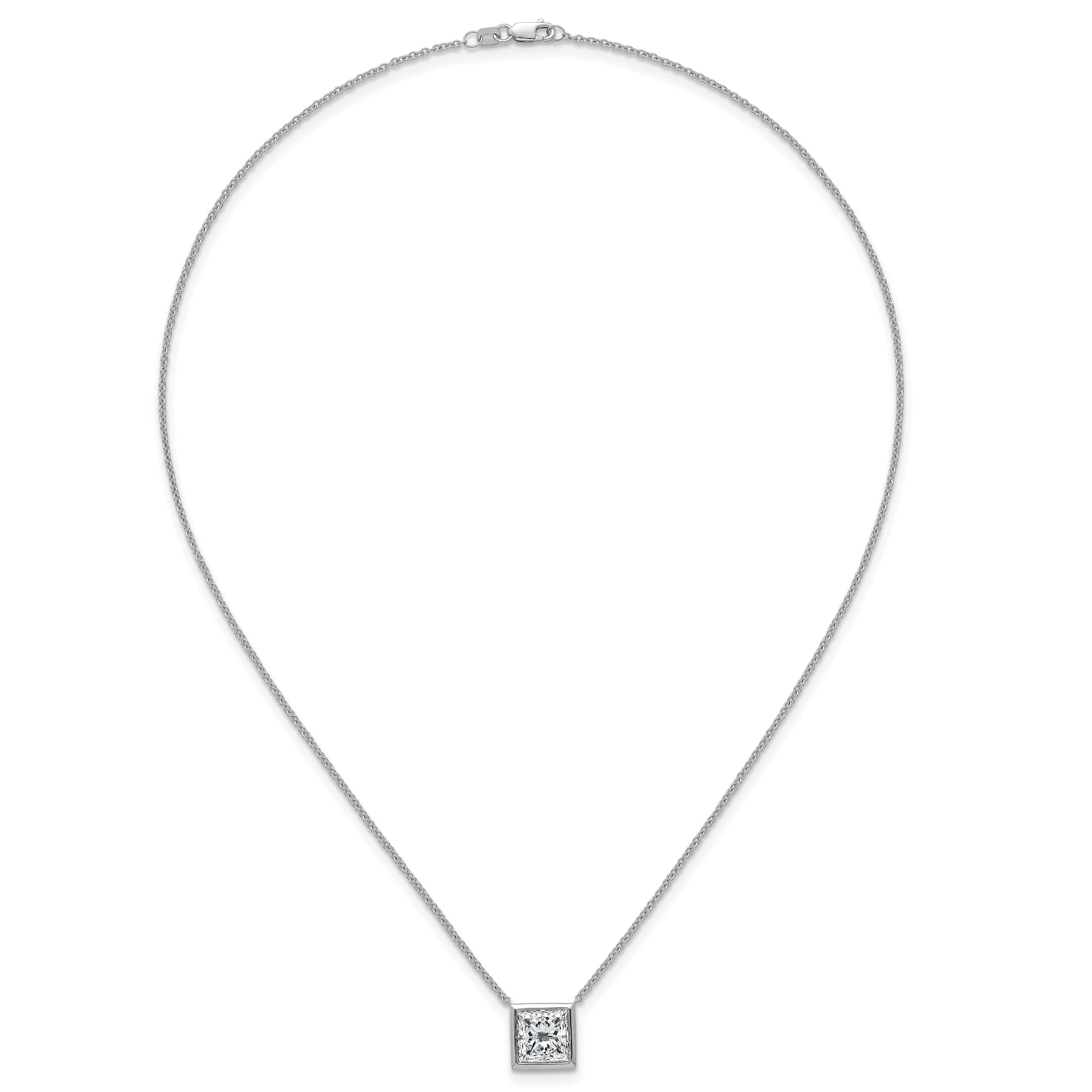 14k White Gold 4 carat Certified Lab Grown Diamond VS+ F+ Princess Complete 18 inch Bezel Set Necklace