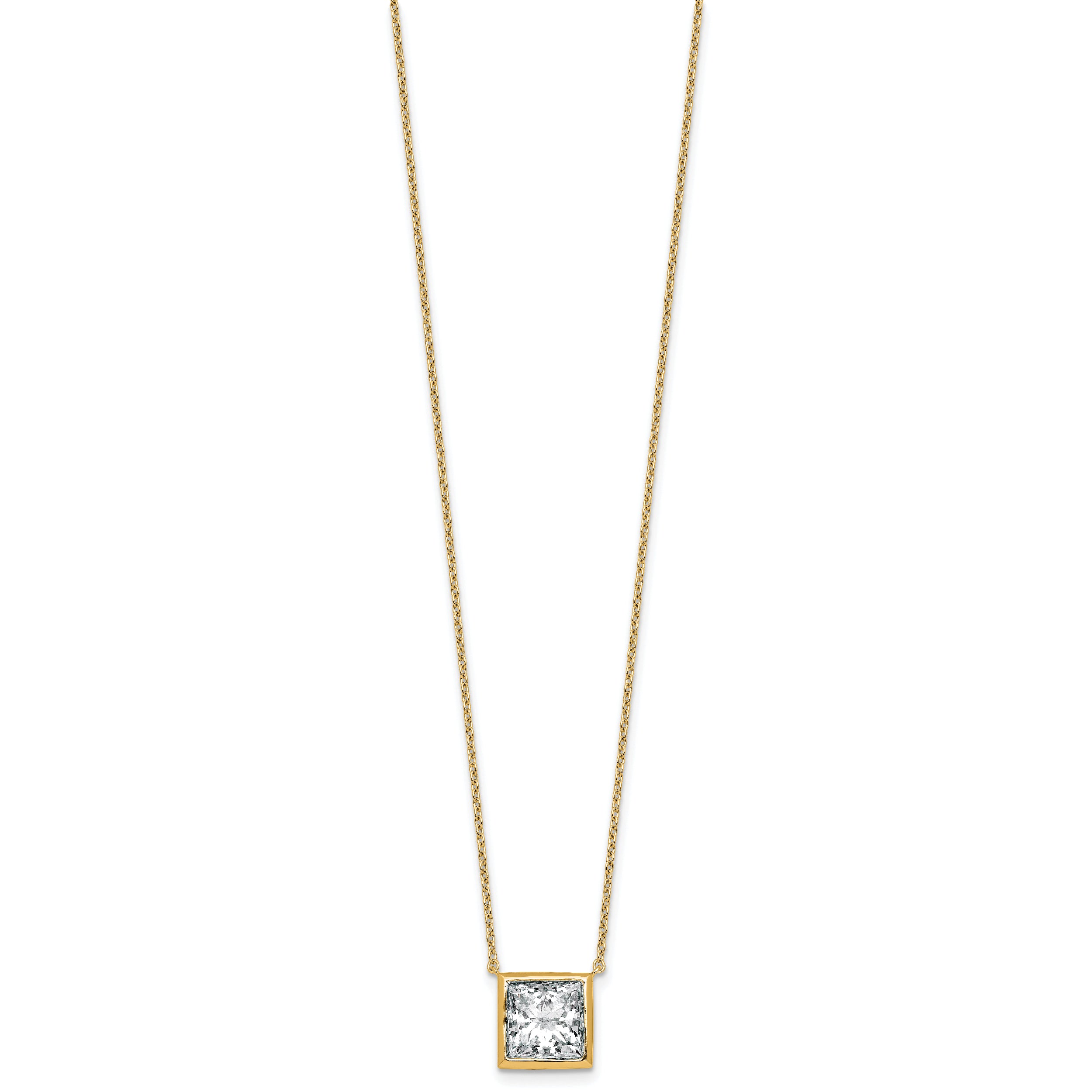 14k 4 carat Certified Lab Grown Diamond VS+ F+ Princess Complete 18 inch Bezel Set Necklace