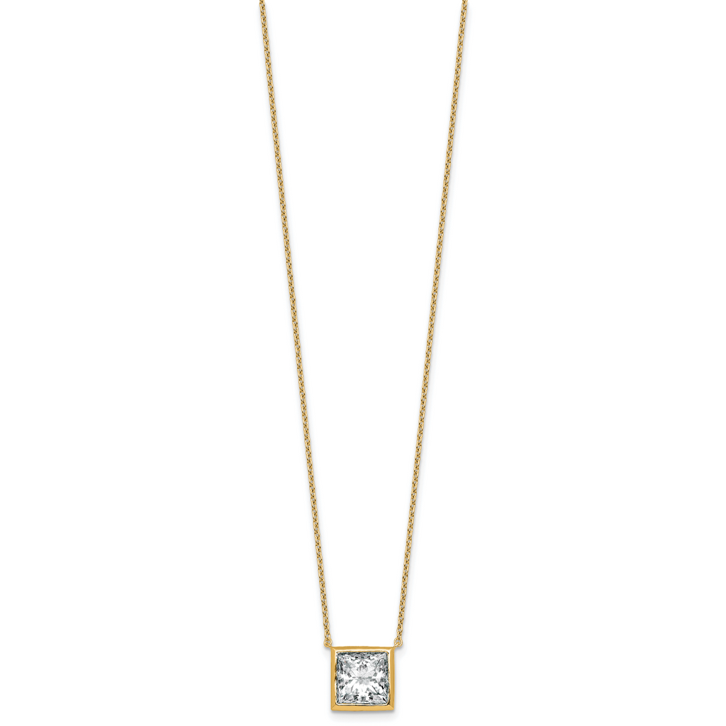 14k 4 carat Certified Lab Grown Diamond VS+ F+ Princess Complete 18 inch Bezel Set Necklace