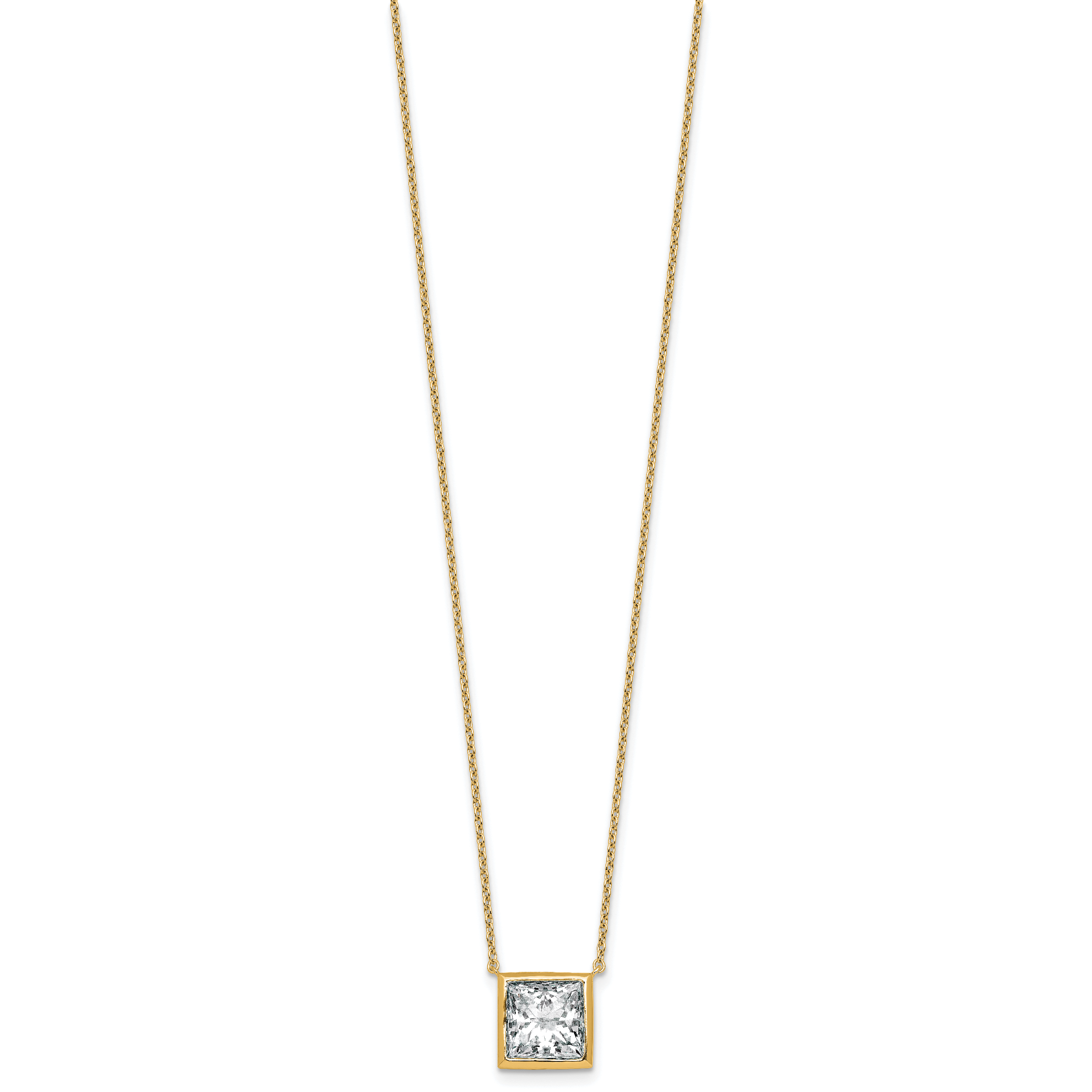 14k 4 carat Certified Lab Grown Diamond VS+ F+ Princess Complete 18 inch Bezel Set Necklace
