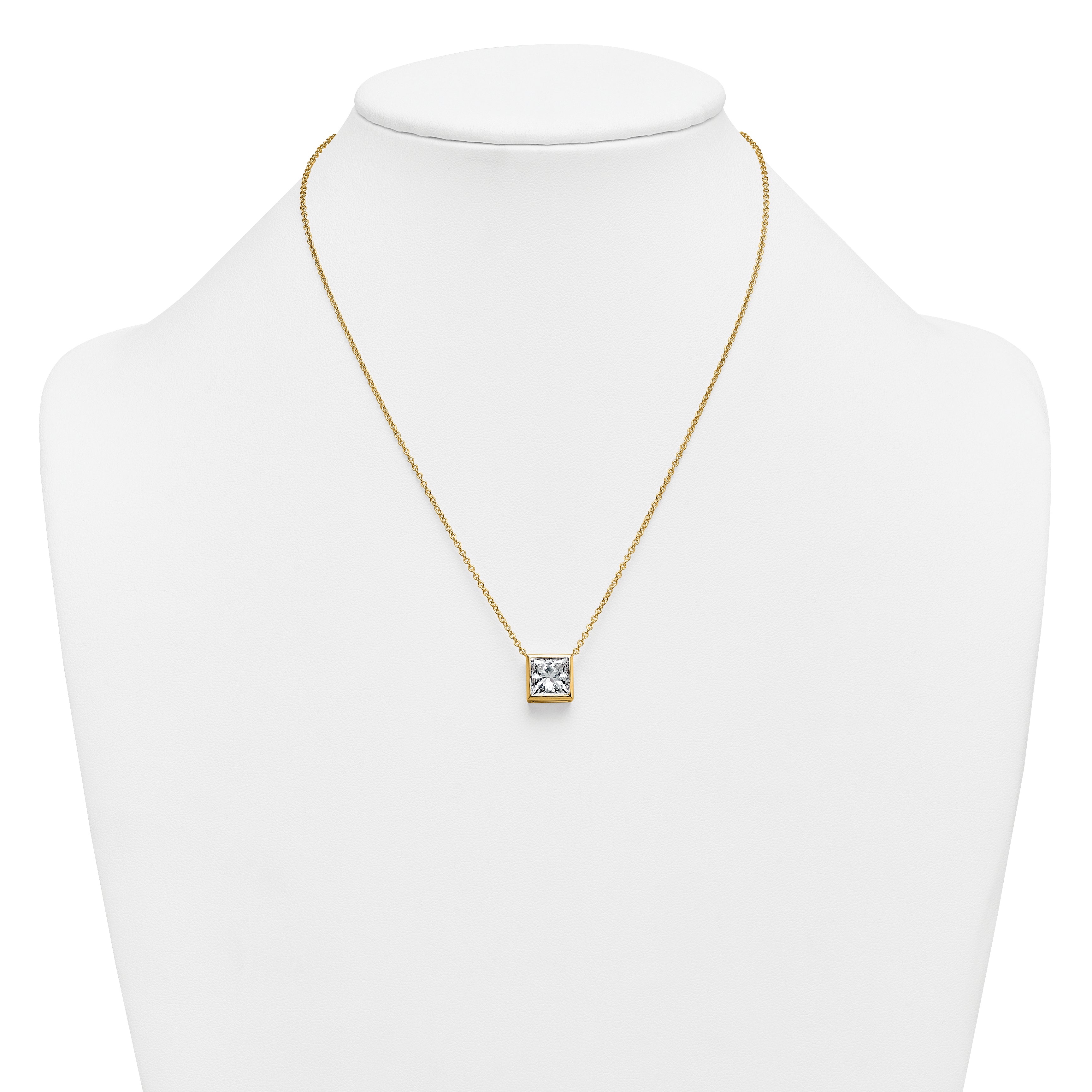 14k 4 carat Certified Lab Grown Diamond VS+ F+ Princess Complete 18 inch Bezel Set Necklace