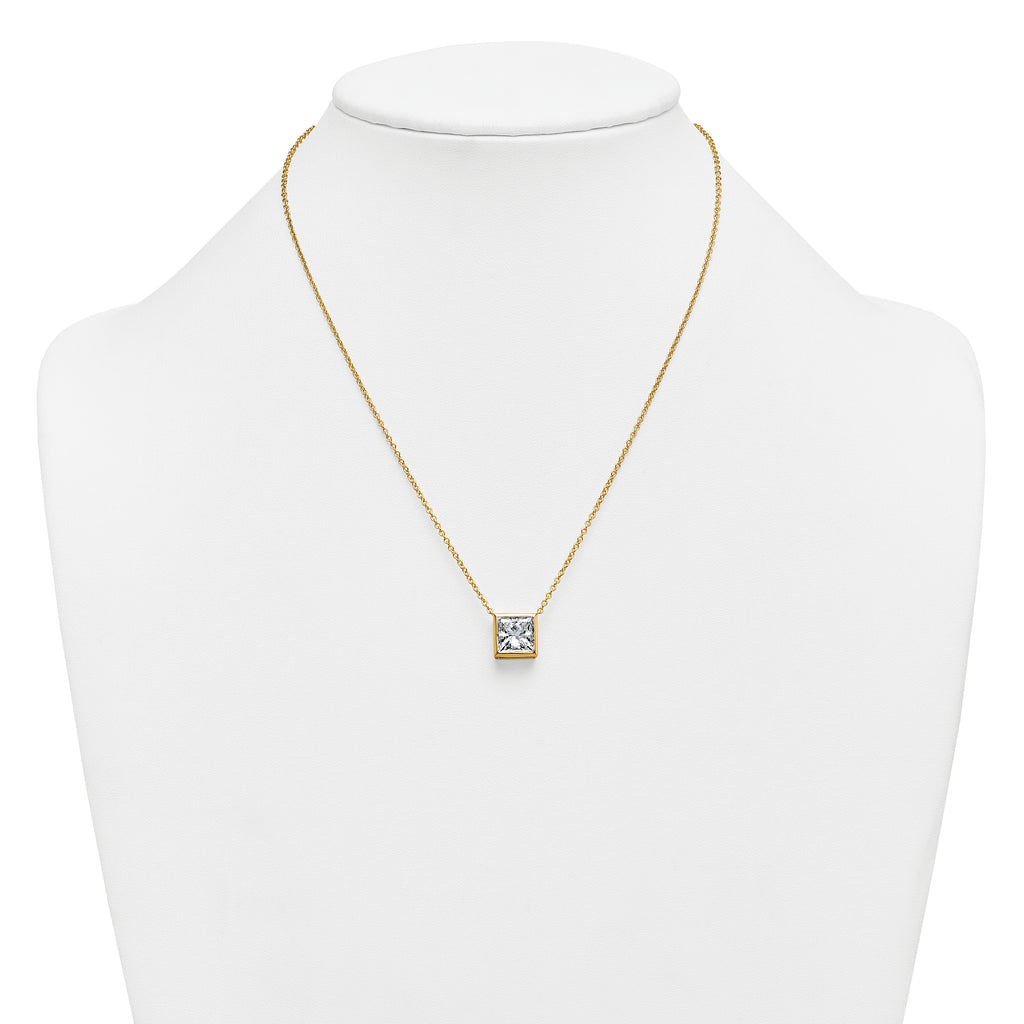 14k 4 carat Certified Lab Grown Diamond VS+ F+ Princess Complete 18 inch Bezel Set Necklace