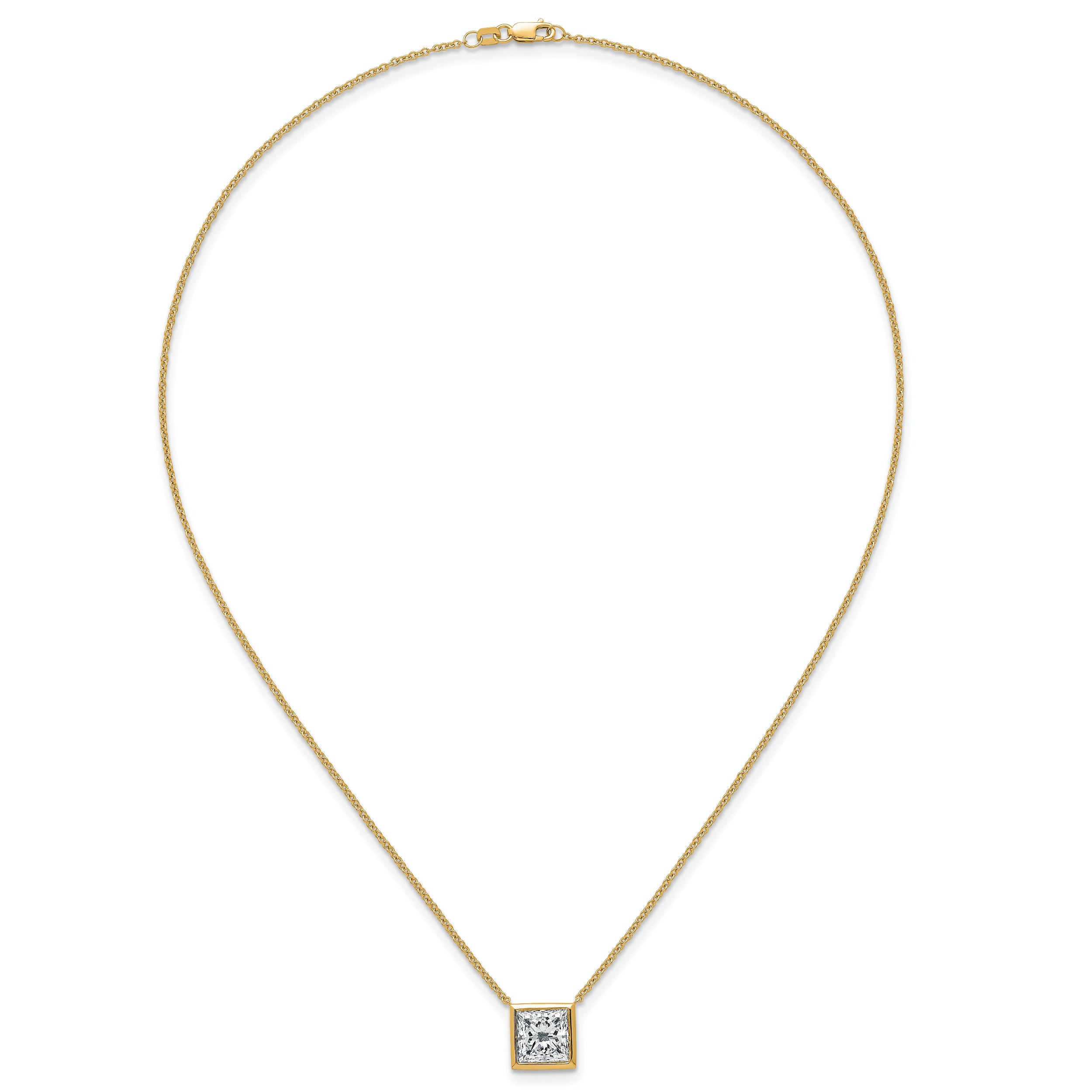14k 4 carat Certified Lab Grown Diamond VS+ F+ Princess Complete 18 inch Bezel Set Necklace