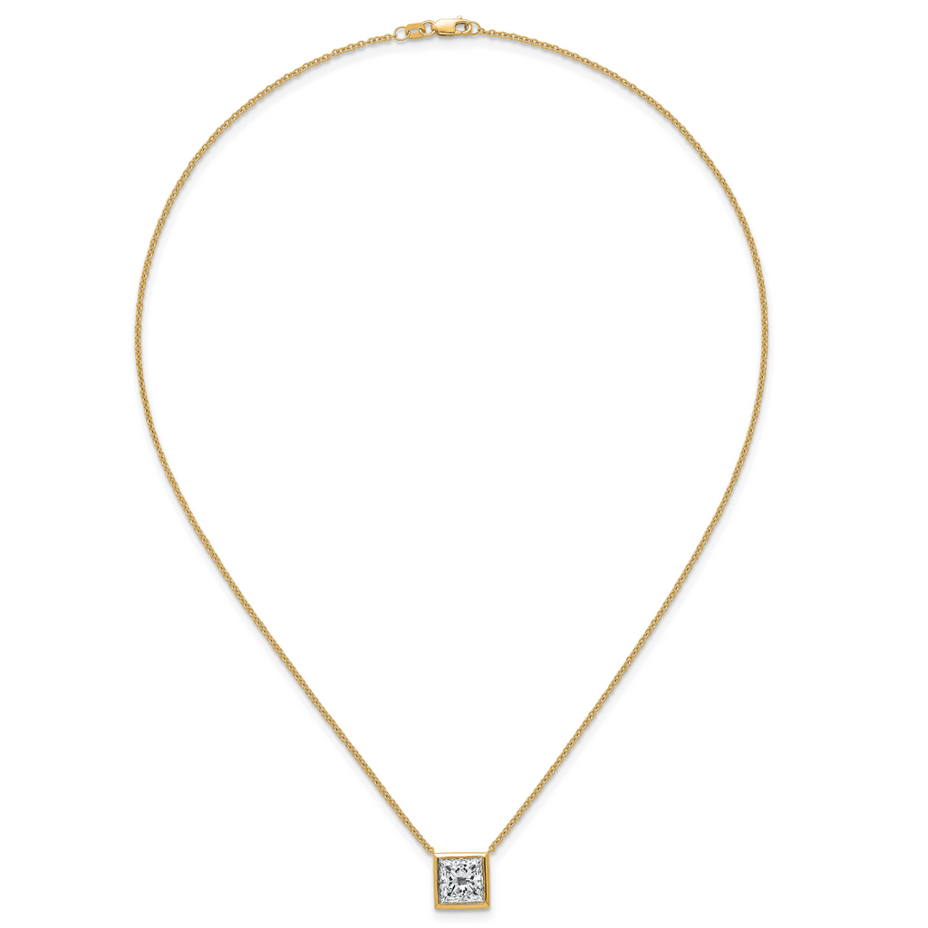 14k 4 carat Certified Lab Grown Diamond VS+ F+ Princess Complete 18 inch Bezel Set Necklace