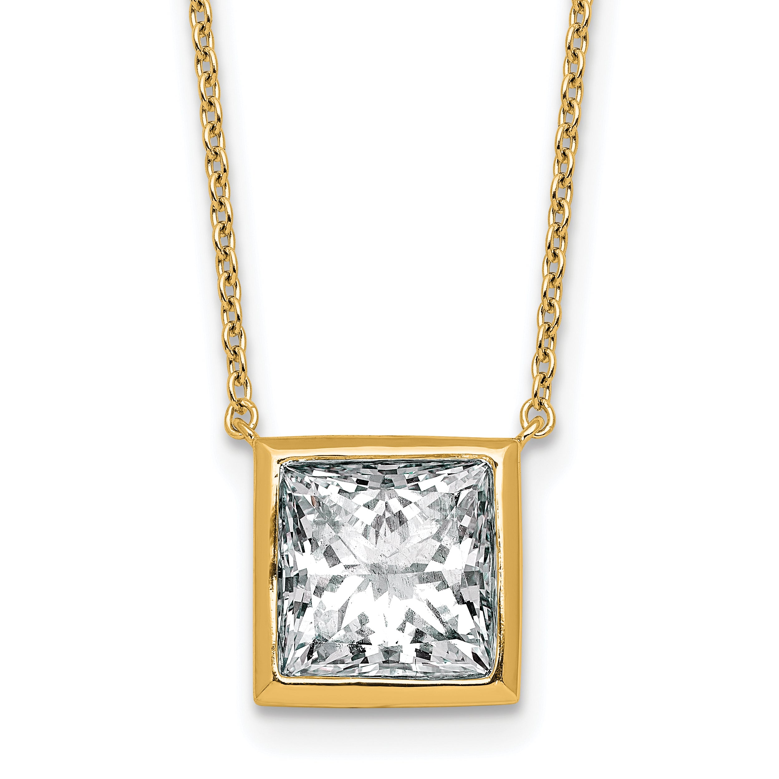 14k 4ct Cert Lab Grown Dia VS+ F+ Princess  Bezel Set Pendant