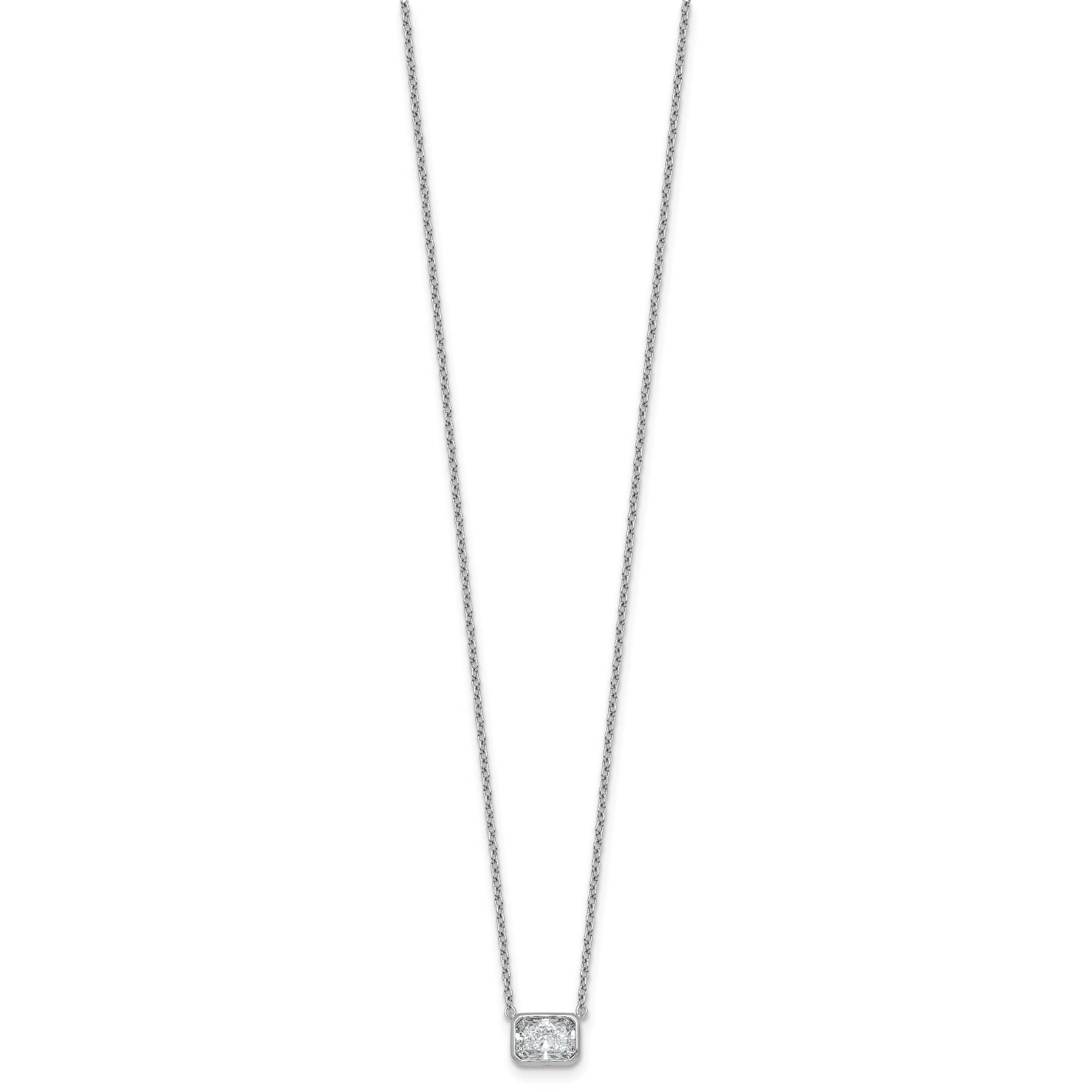 14k White Gold 1 carat Certified Lab Grown Diamond VS+ F+ Radiant Complete 18 inch Bezel Set Solitaire Necklace