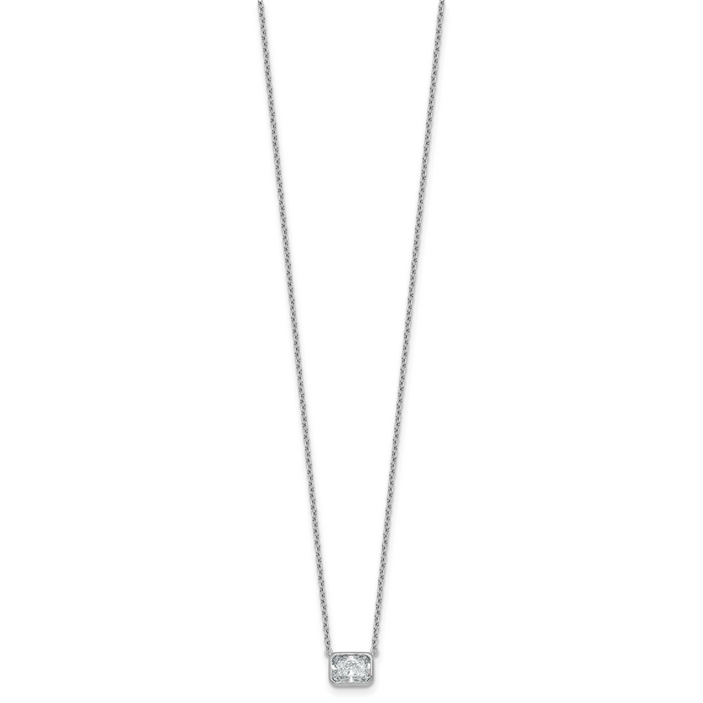 14k White Gold 1 carat Certified Lab Grown Diamond VS+ F+ Radiant Complete 18 inch Bezel Set Solitaire Necklace