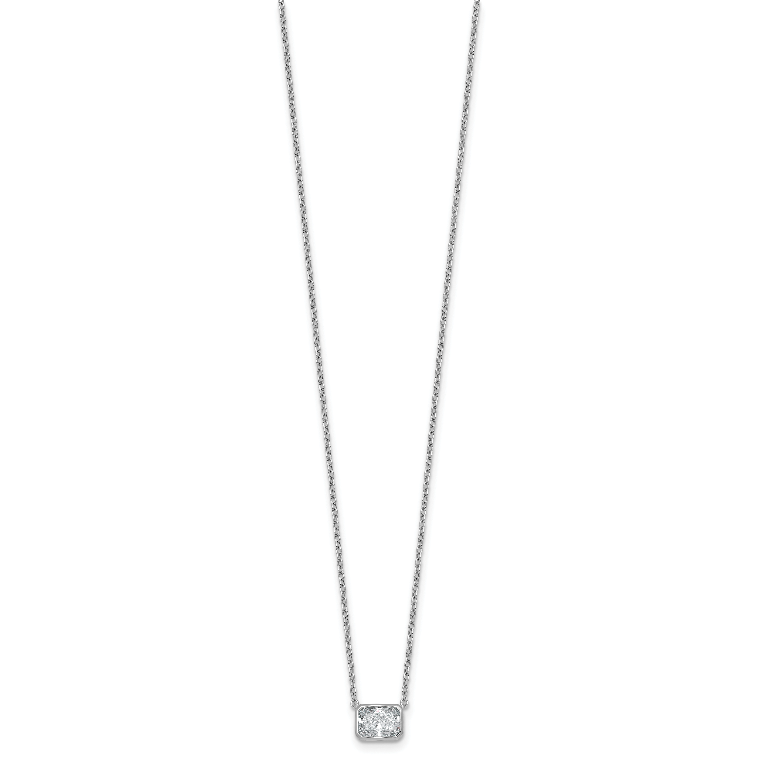 14k White Gold 1 carat Certified Lab Grown Diamond VS+ F+ Radiant Complete 18 inch Bezel Set Solitaire Necklace