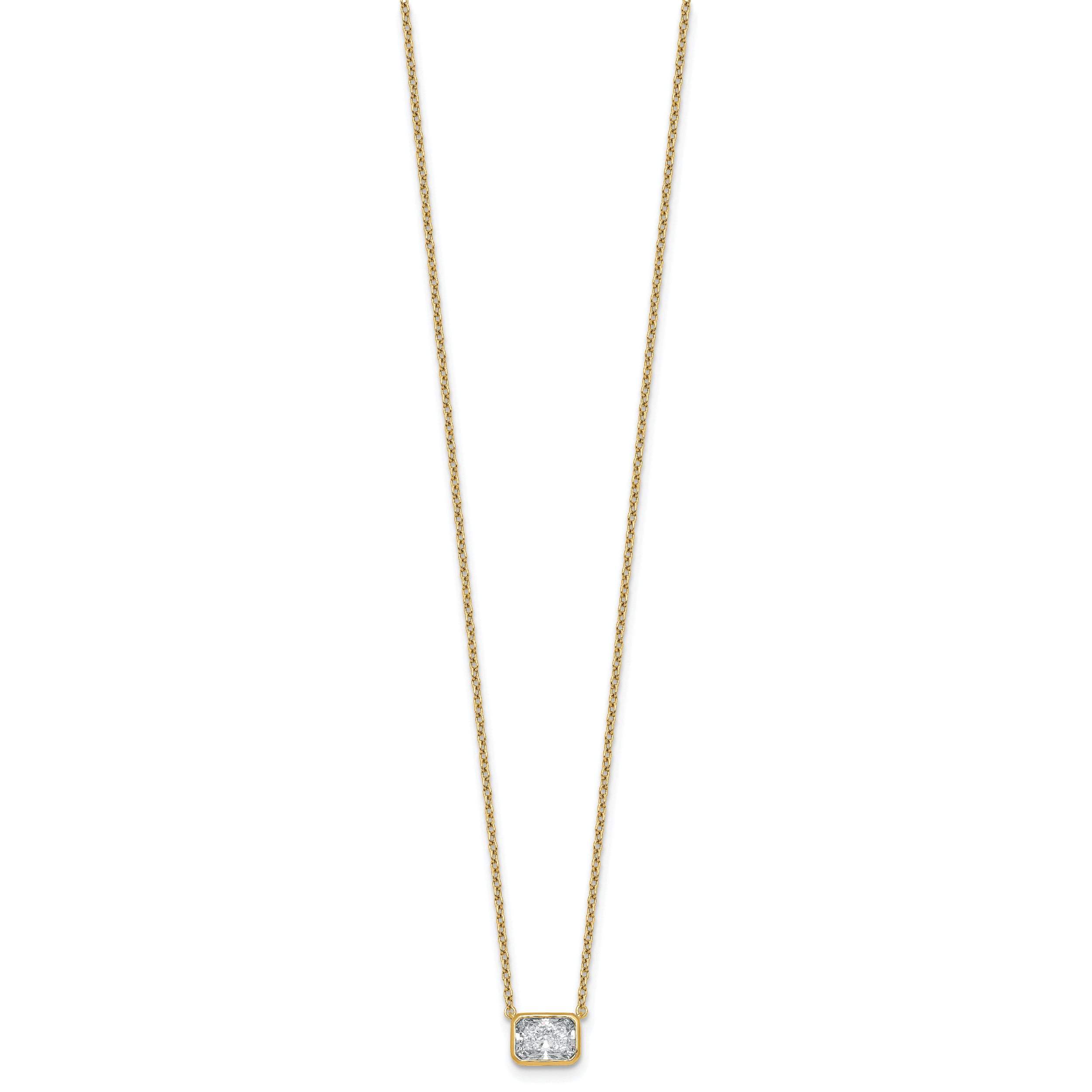 14k 1 carat Certified Lab Grown Diamond VS+ F+ Radiant Complete 18 inch Bezel Set Solitaire Necklace