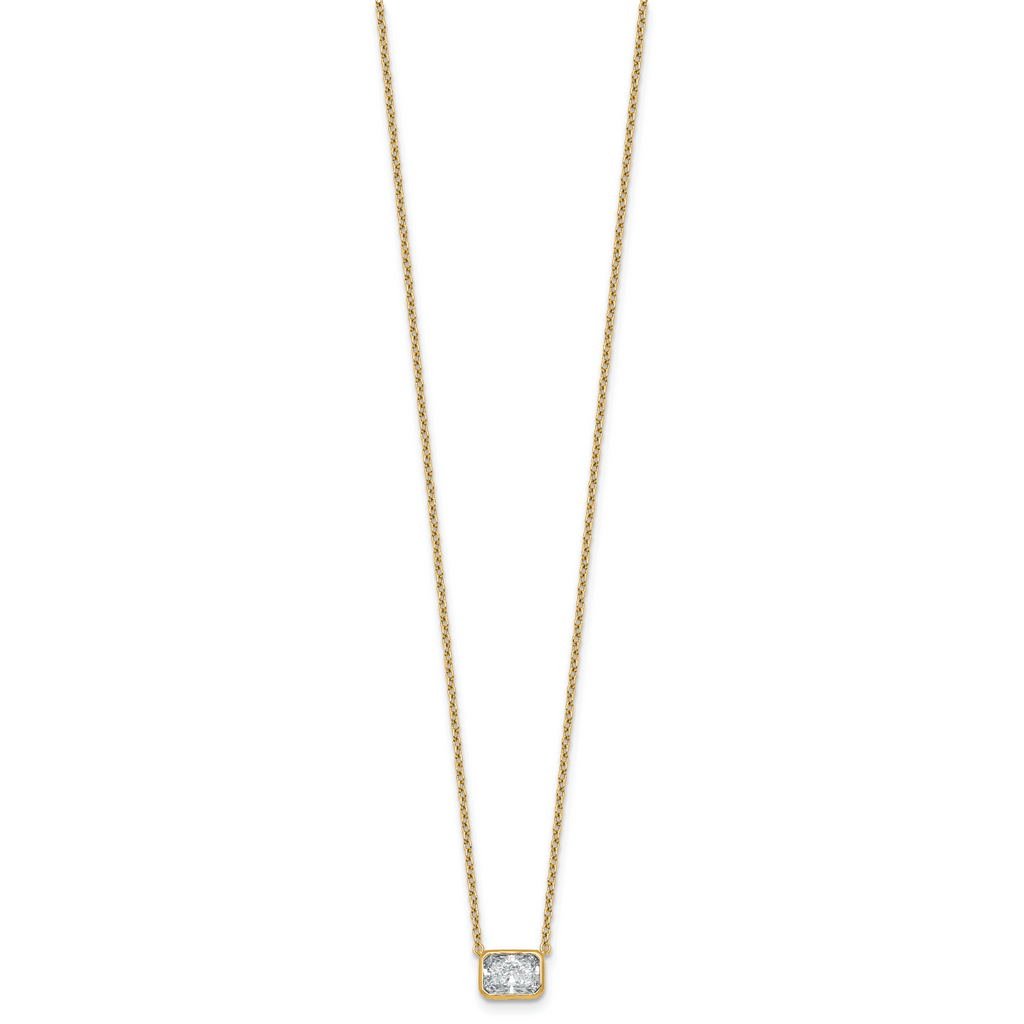 14k 1 carat Certified Lab Grown Diamond VS+ F+ Radiant Complete 18 inch Bezel Set Solitaire Necklace