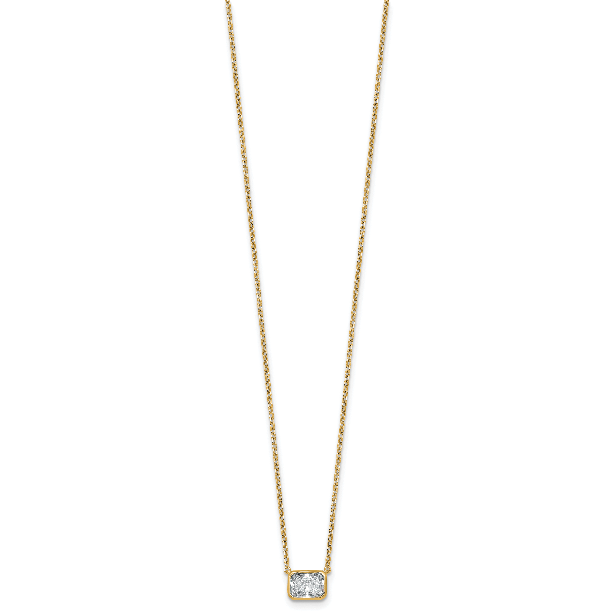14k 1 carat Certified Lab Grown Diamond VS+ F+ Radiant Complete 18 inch Bezel Set Solitaire Necklace