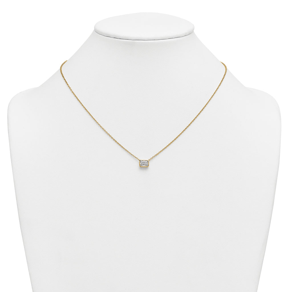 14k 1 carat Certified Lab Grown Diamond VS+ F+ Radiant Complete 18 inch Bezel Set Solitaire Necklace