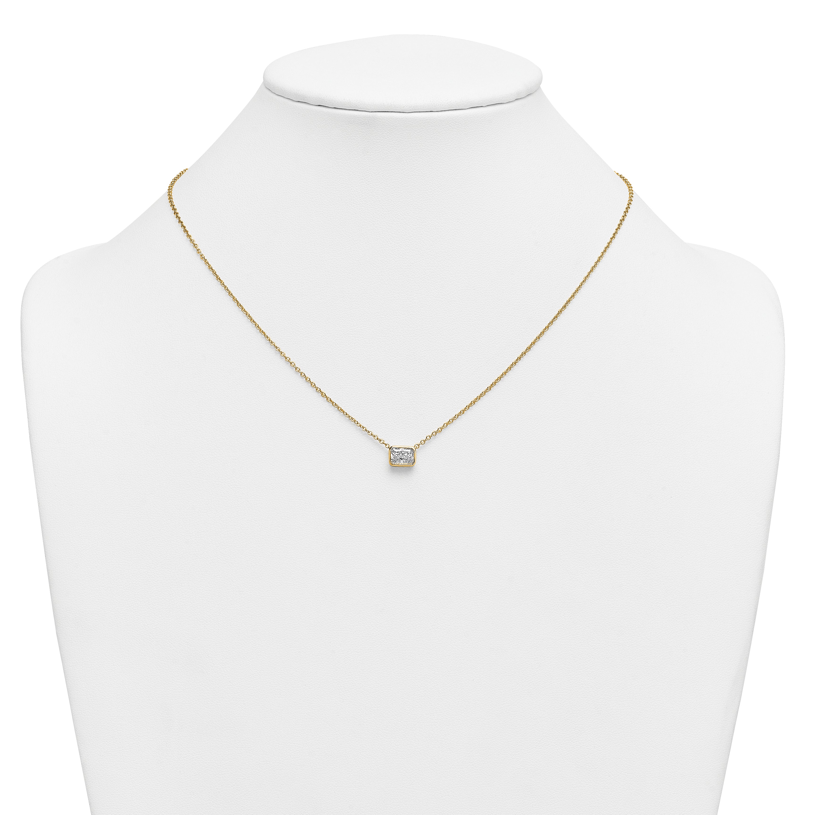 14k 1 carat Certified Lab Grown Diamond VS+ F+ Radiant Complete 18 inch Bezel Set Solitaire Necklace