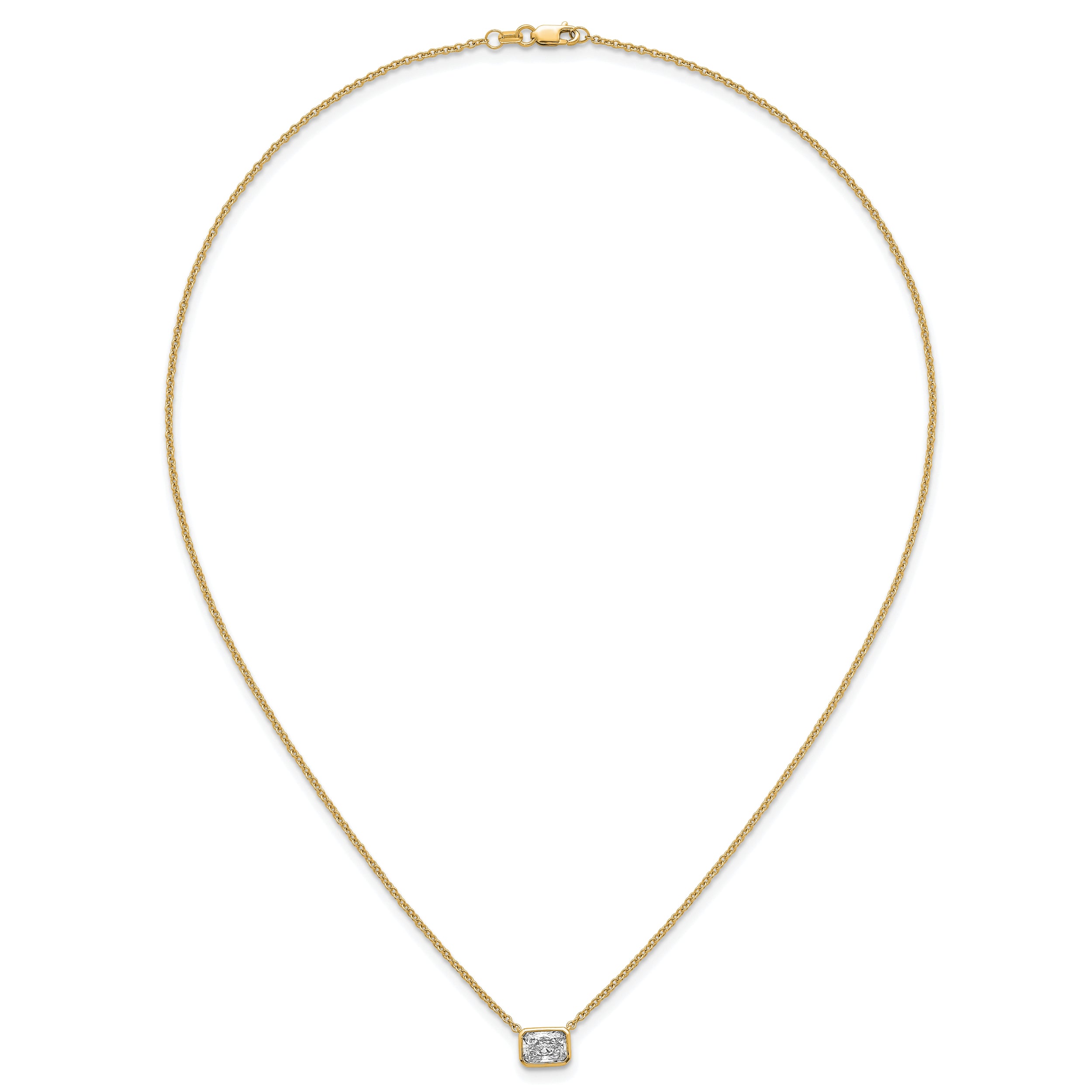 14k 1 carat Certified Lab Grown Diamond VS+ F+ Radiant Complete 18 inch Bezel Set Solitaire Necklace