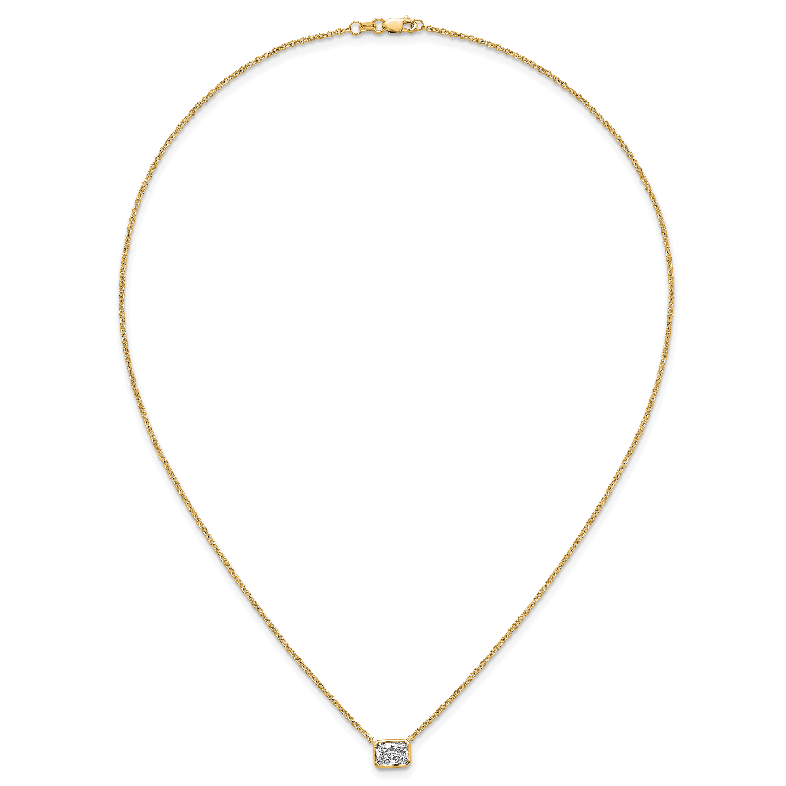 14k 1 carat Certified Lab Grown Diamond VS+ F+ Radiant Complete 18 inch Bezel Set Solitaire Necklace