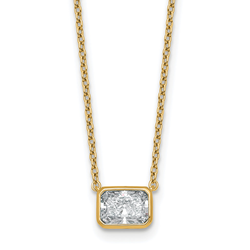 14k 1 carat Certified Lab Grown Diamond VS+ F+ Radiant Complete 18 inch Bezel Set Solitaire Necklace