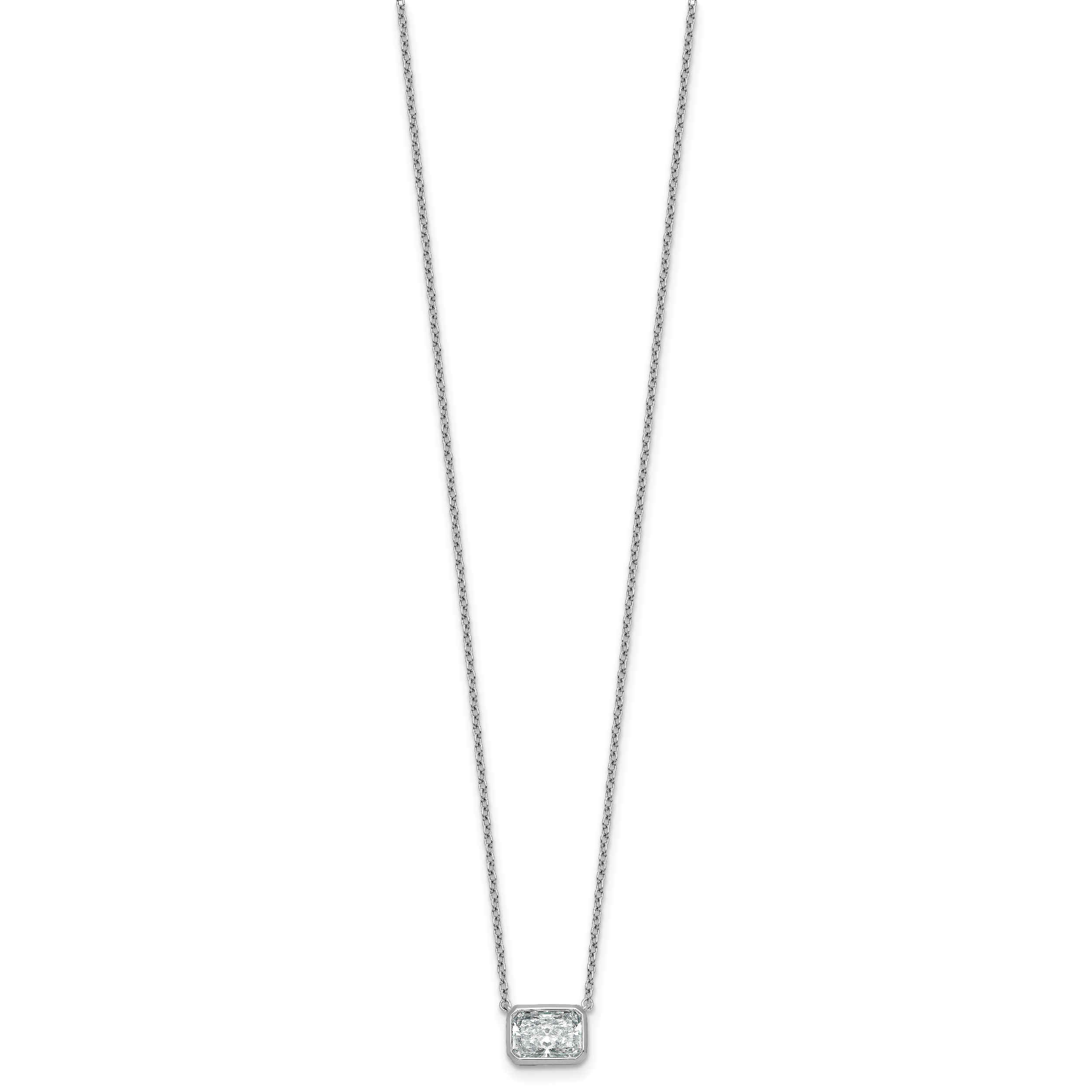 14k White Gold 1 1/2 carat Certified Lab Grown Diamond VS+ F+ Radiant Complete 18 inch Bezel Set Solitaire Necklace Secondary image