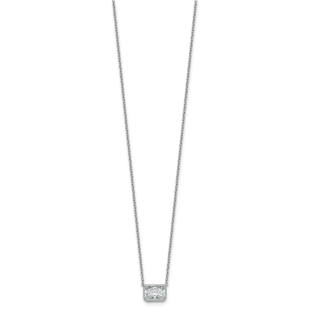 14k White Gold 1 1/2 carat Certified Lab Grown Diamond VS+ F+ Radiant Complete 18 inch Bezel Set Solitaire Necklace