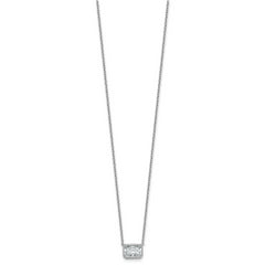 14k White Gold 1 1/2 carat Certified Lab Grown Diamond VS+ F+ Radiant Complete 18 inch Bezel Set Solitaire Necklace