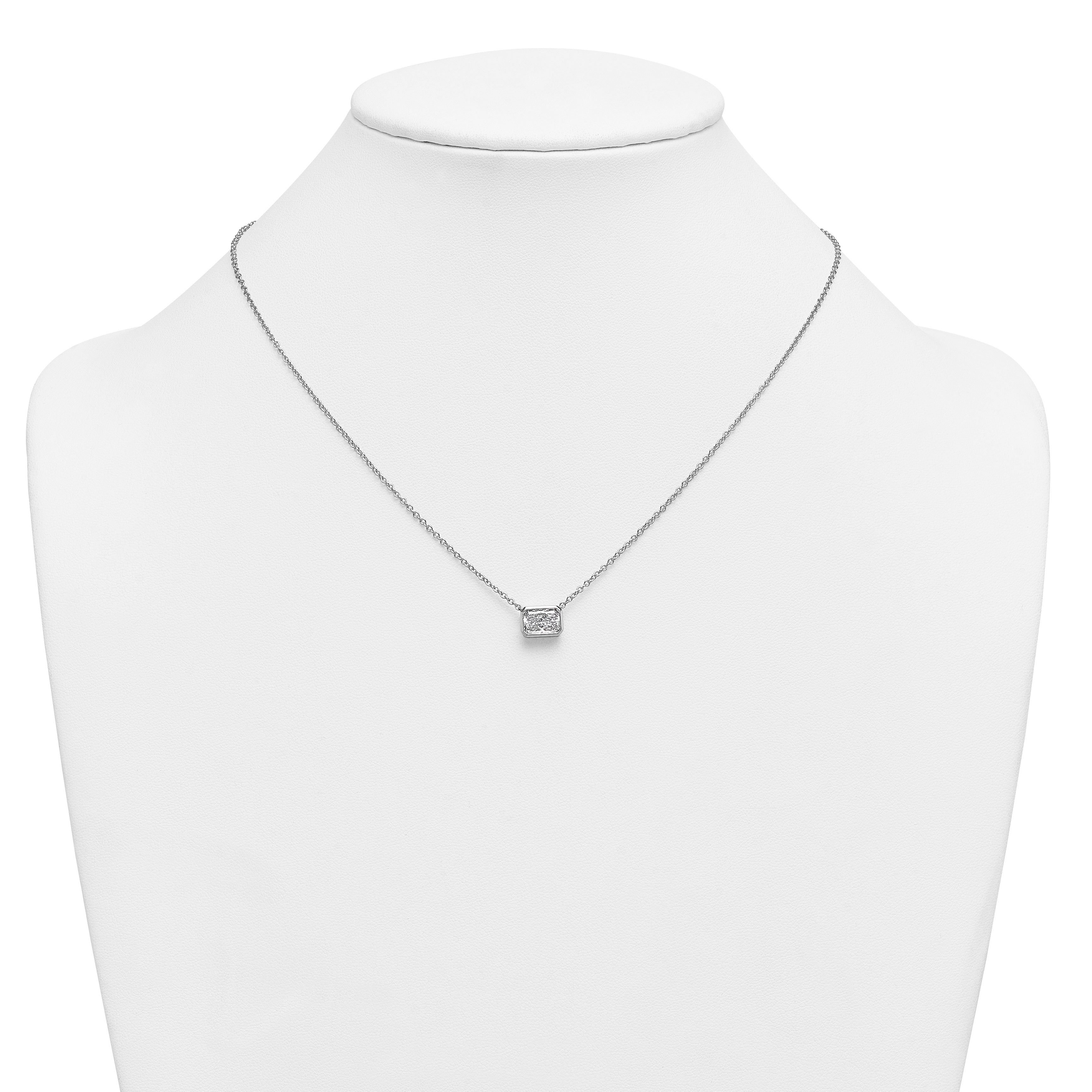 14k White Gold 1 1/2 carat Certified Lab Grown Diamond VS+ F+ Radiant Complete 18 inch Bezel Set Solitaire Necklace