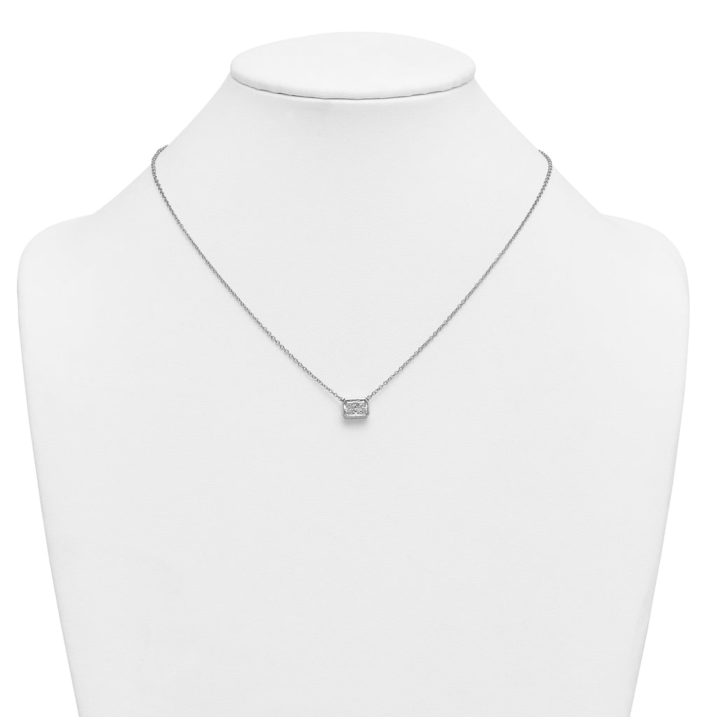 14k White Gold 1 1/2 carat Certified Lab Grown Diamond VS+ F+ Radiant Complete 18 inch Bezel Set Solitaire Necklace