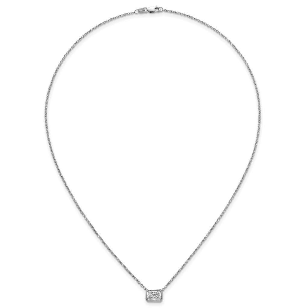 14k White Gold 1 1/2 carat Certified Lab Grown Diamond VS+ F+ Radiant Complete 18 inch Bezel Set Solitaire Necklace