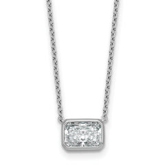 14k White Gold 1 1/2 carat Certified Lab Grown Diamond VS+ F+ Radiant Complete 18 inch Bezel Set Solitaire Necklace