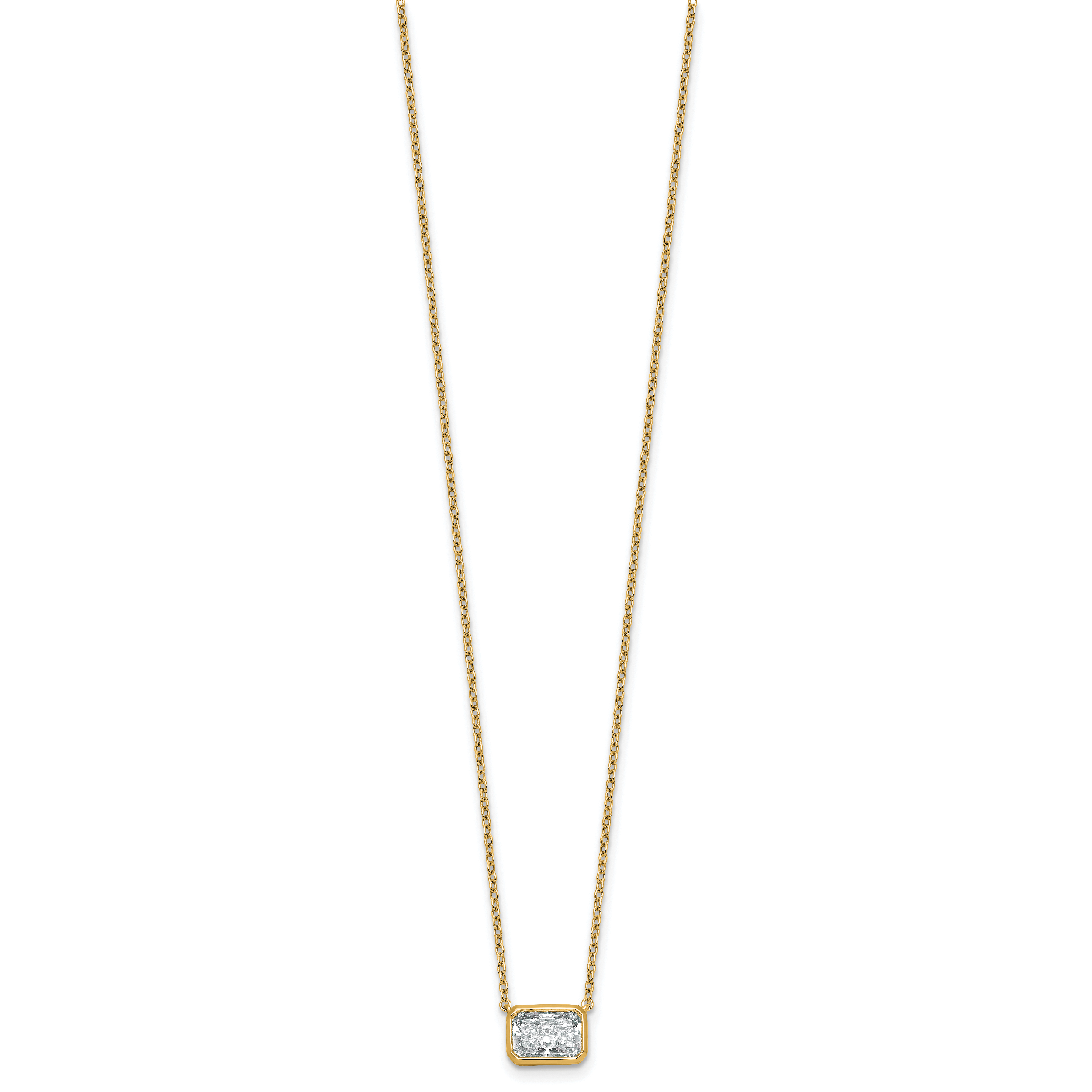 14k 1 1/2 carat Certified Lab Grown Diamond VS+ F+ Radiant Complete 18 inch Bezel Set Solitaire Necklace Secondary image