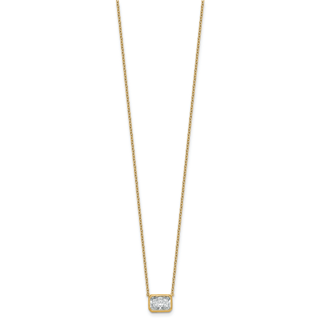 14k 1 1/2 carat Certified Lab Grown Diamond VS+ F+ Radiant Complete 18 inch Bezel Set Solitaire Necklace