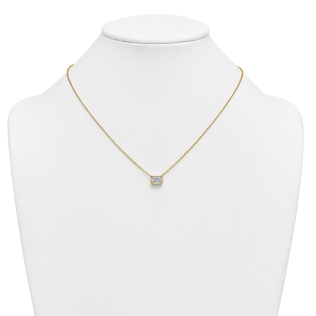 14k 1 1/2 carat Certified Lab Grown Diamond VS+ F+ Radiant Complete 18 inch Bezel Set Solitaire Necklace