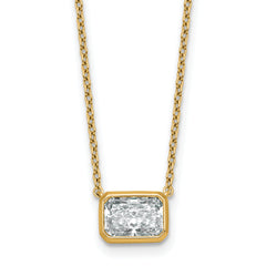 14k 1 1/2 carat Certified Lab Grown Diamond VS+ F+ Radiant Complete 18 inch Bezel Set Solitaire Necklace