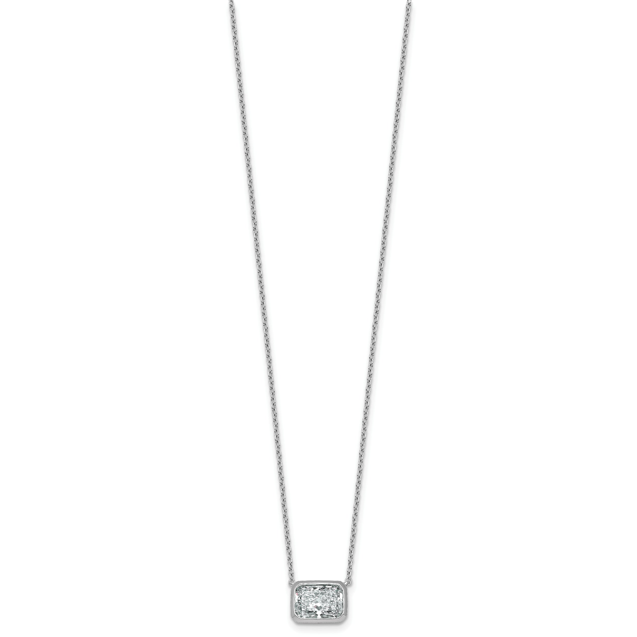 14k White Gold 2 carat Certified Lab Grown Diamond VS+ F+ Radiant Complete 18 inch Bezel Set Solitaire Necklace