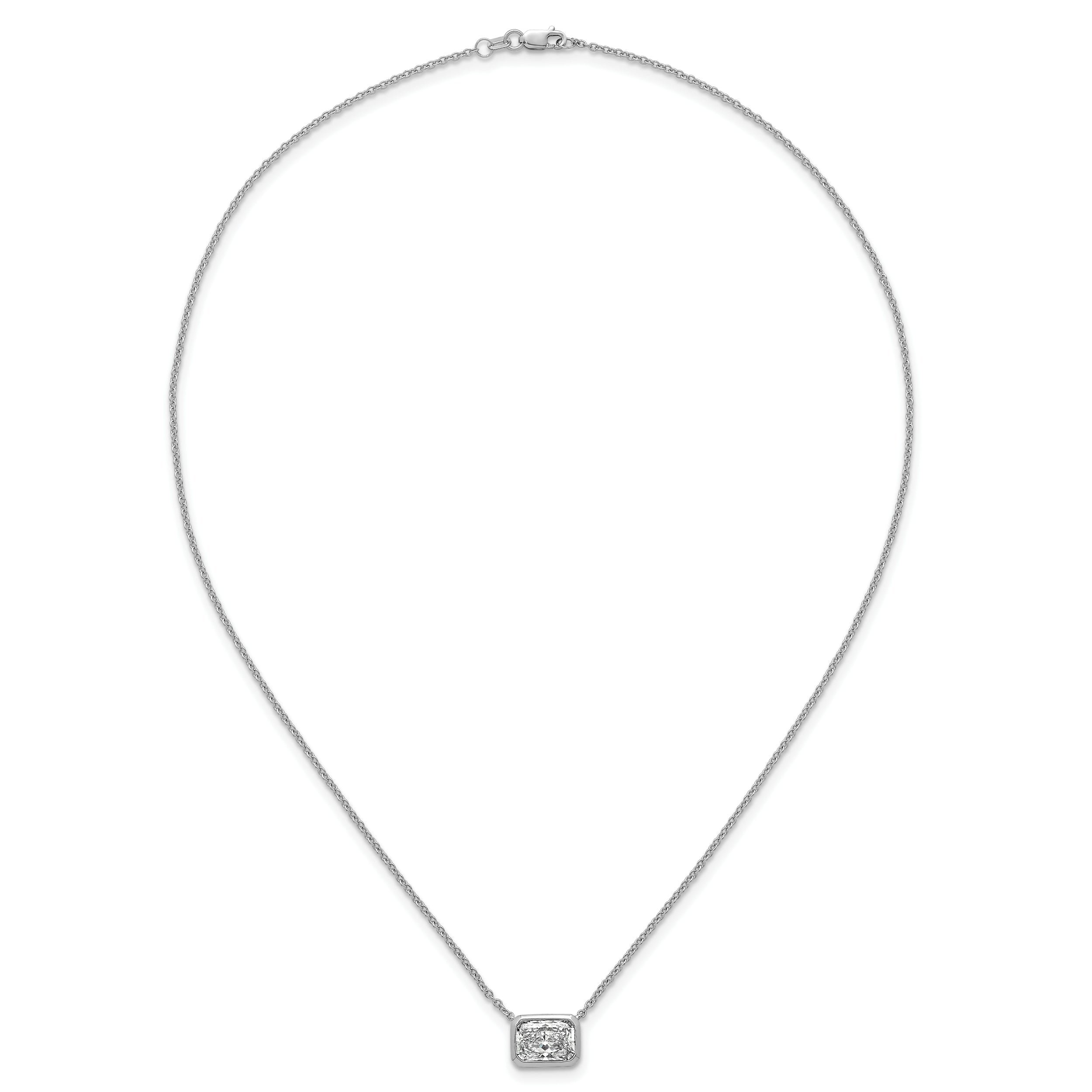 14k White Gold 2 carat Certified Lab Grown Diamond VS+ F+ Radiant Complete 18 inch Bezel Set Solitaire Necklace