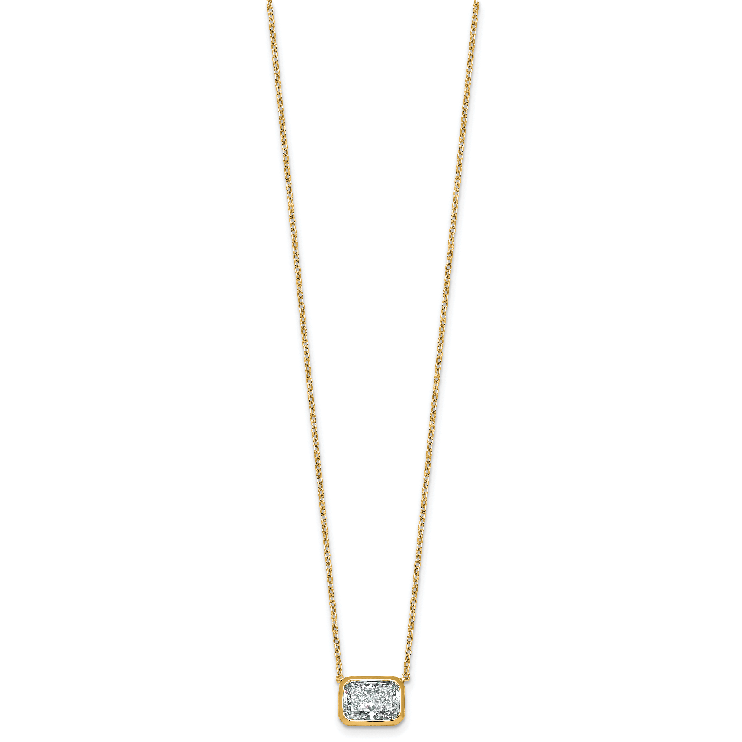 14k 2 carat Certified Lab Grown Diamond VS+ F+ Radiant Complete 18 inch Bezel Set Solitaire Necklace Secondary image