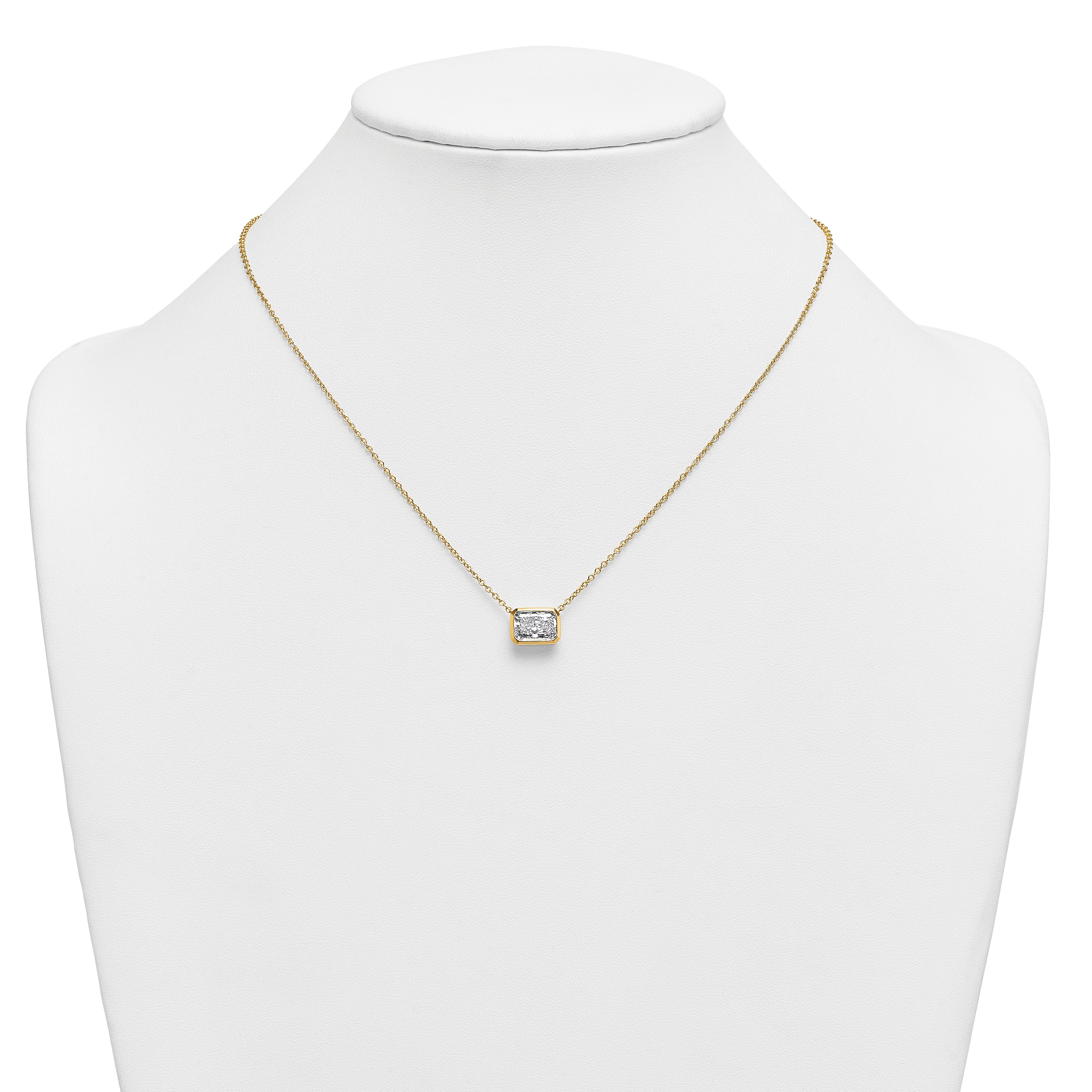 14k 2 carat Certified Lab Grown Diamond VS+ F+ Radiant Complete 18 inch Bezel Set Solitaire Necklace